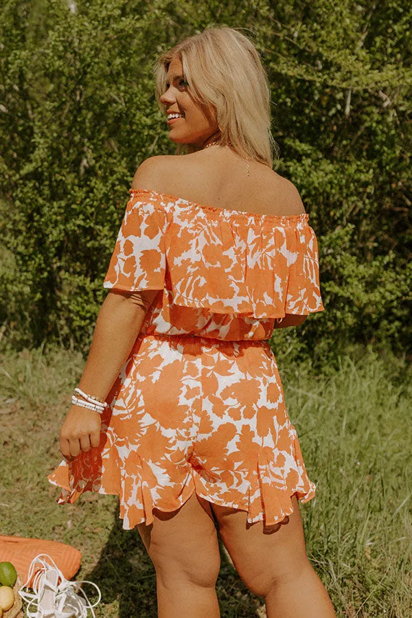 Seas The Moment Floral Romper In Orange Curves