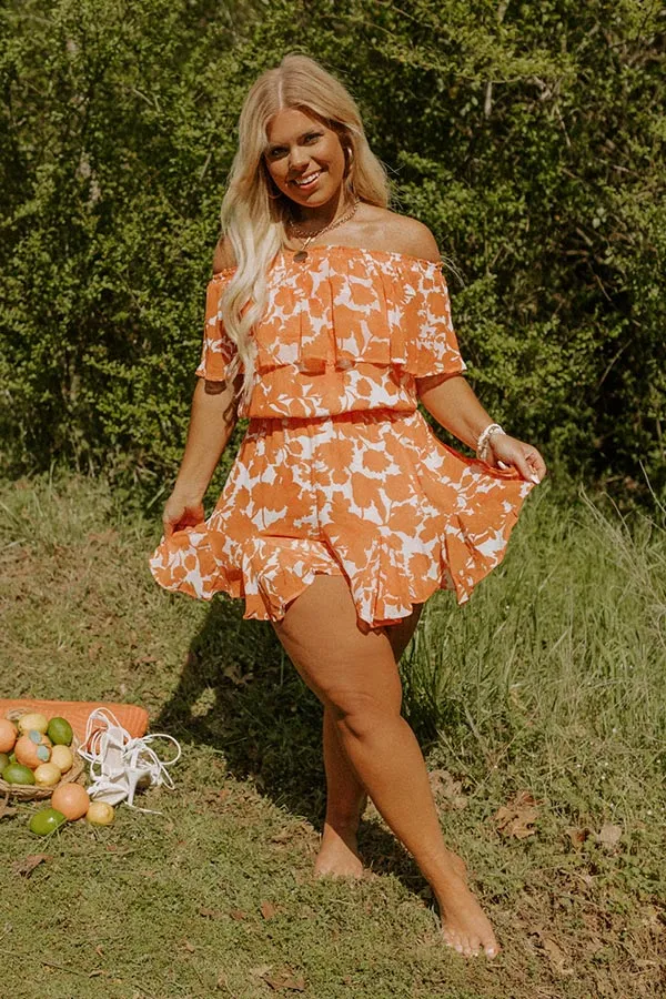 Seas The Moment Floral Romper In Orange Curves