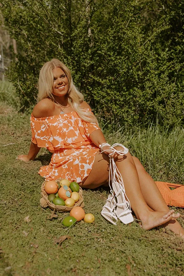 Seas The Moment Floral Romper In Orange Curves