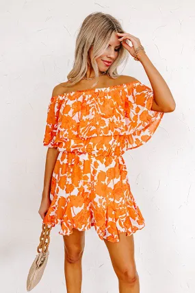 Seas The Moment Floral Romper In Orange