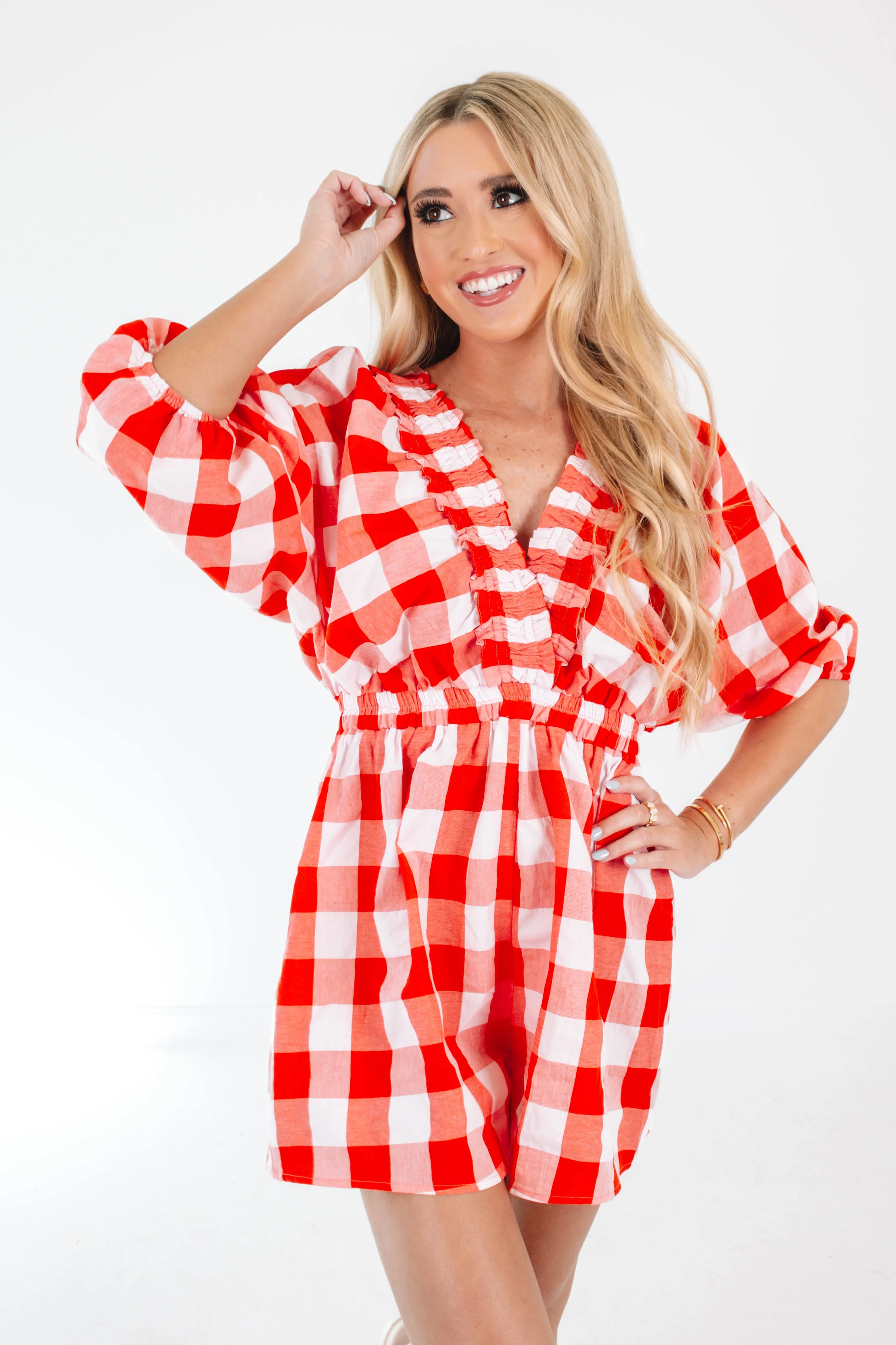 See You At The Stockyards Romper - Red/White