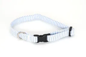 Seersucker blue/white Safety Cat collar - 3/8" wide, fits most 8-12"