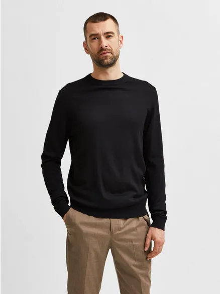 SELECTED HOMME PULLOVER MERINOWOLLE TOWER black