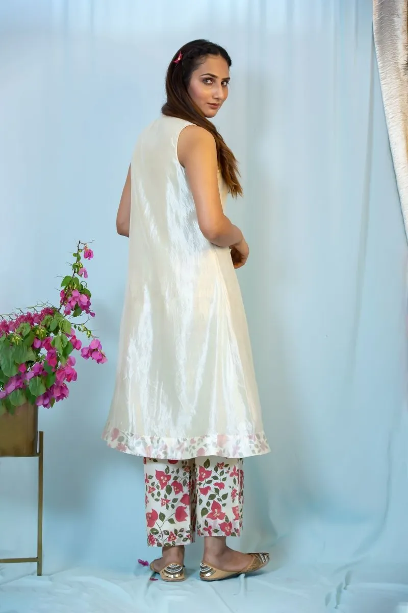 Silk embroidered placket kurta with dhoti pants