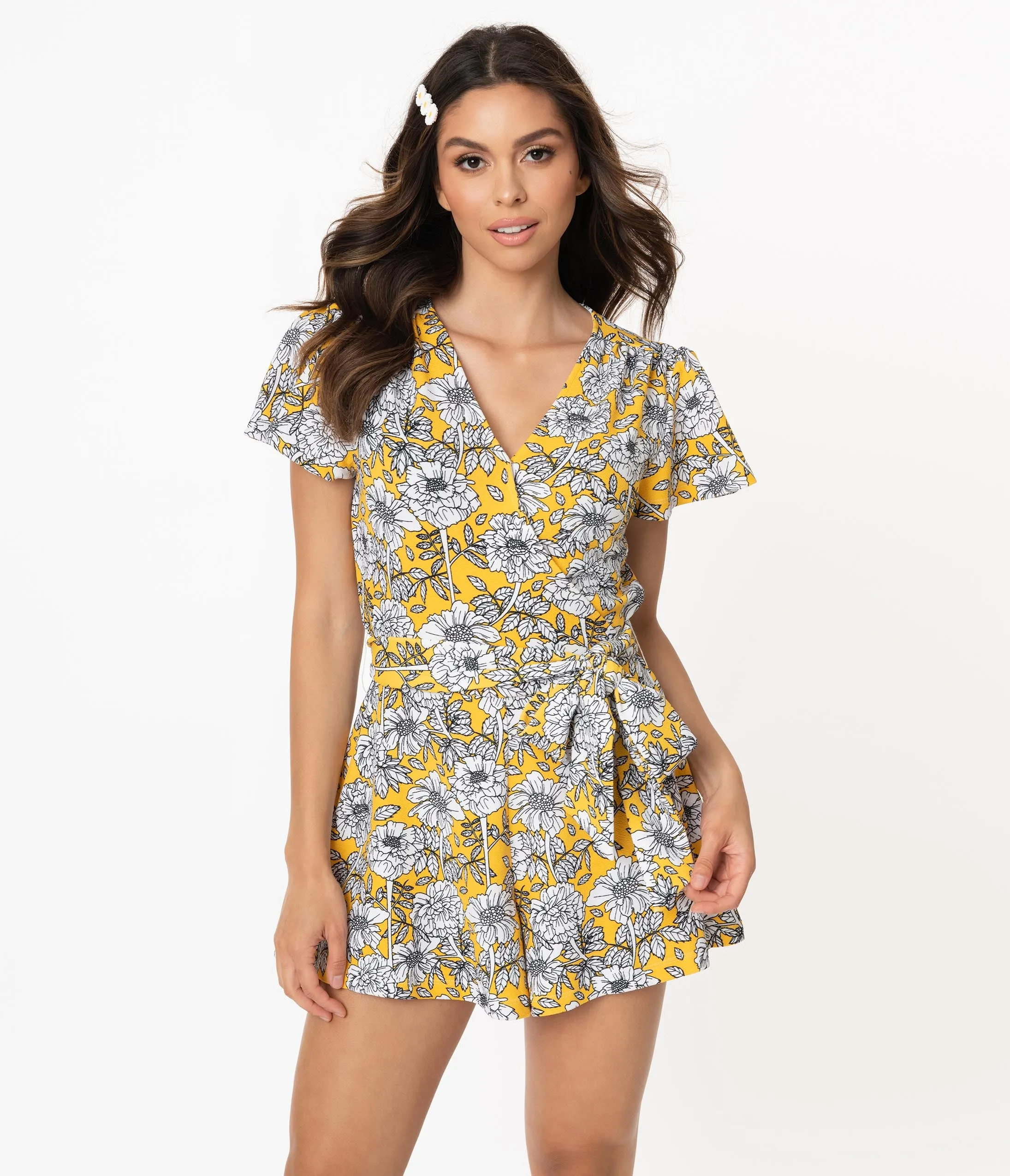 Smak Parlour Yellow & Ivory Floral Print Scene Maker Romper