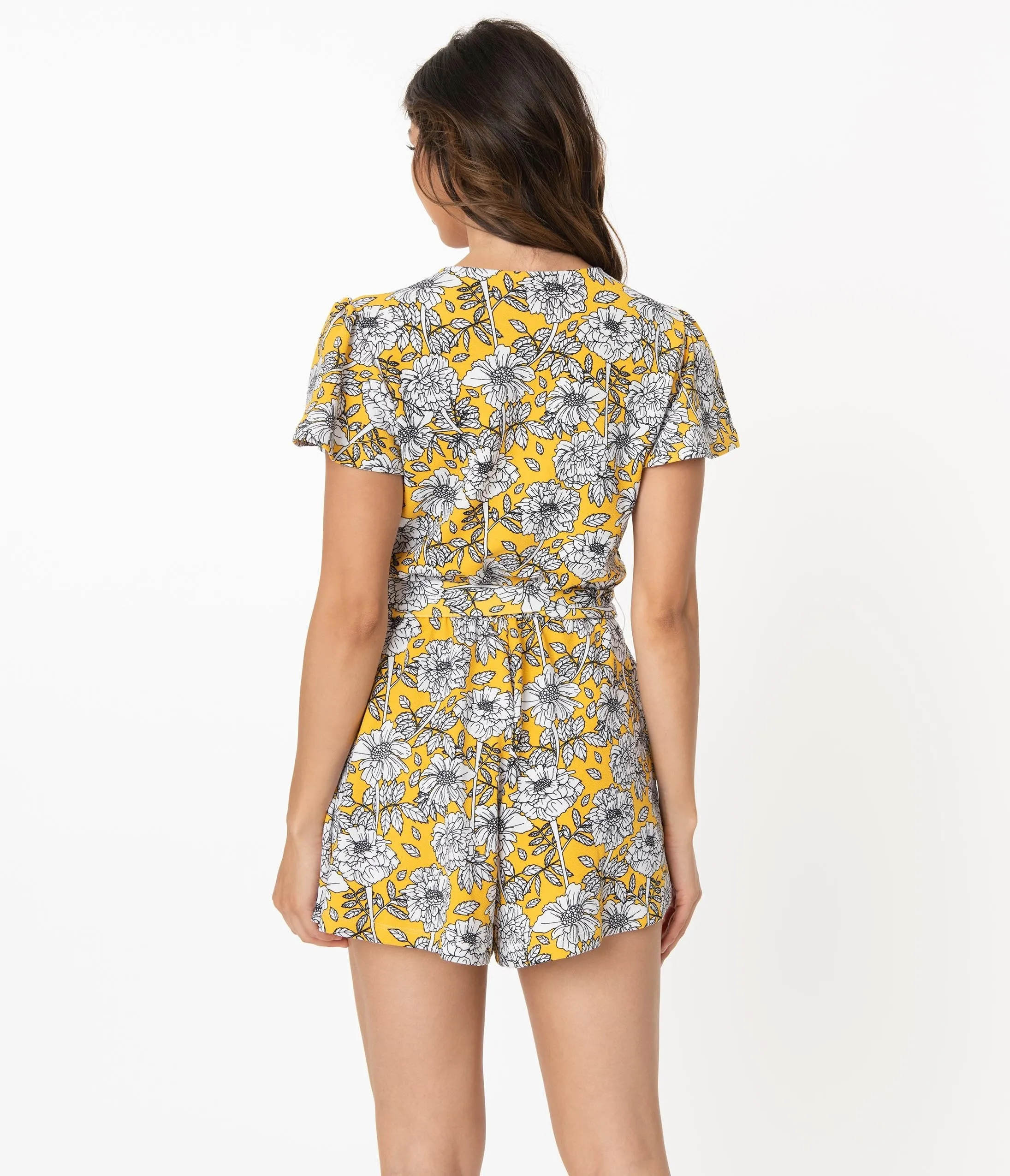 Smak Parlour Yellow & Ivory Floral Print Scene Maker Romper