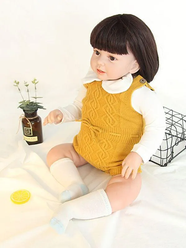 Solid Color Woolen Yarn Baby Onesies Cute Knitted Romper Bodysuit