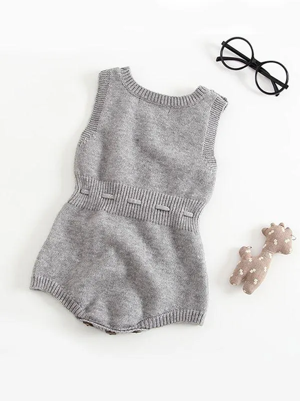 Solid Color Woolen Yarn Baby Onesies Cute Knitted Romper Bodysuit