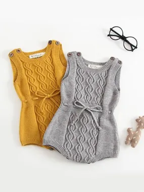 Solid Color Woolen Yarn Baby Onesies Cute Knitted Romper Bodysuit