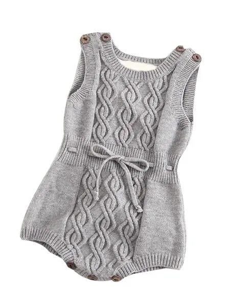 Solid Color Woolen Yarn Baby Onesies Cute Knitted Romper Bodysuit