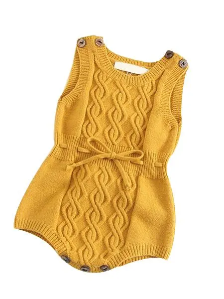 Solid Color Woolen Yarn Baby Onesies Cute Knitted Romper Bodysuit