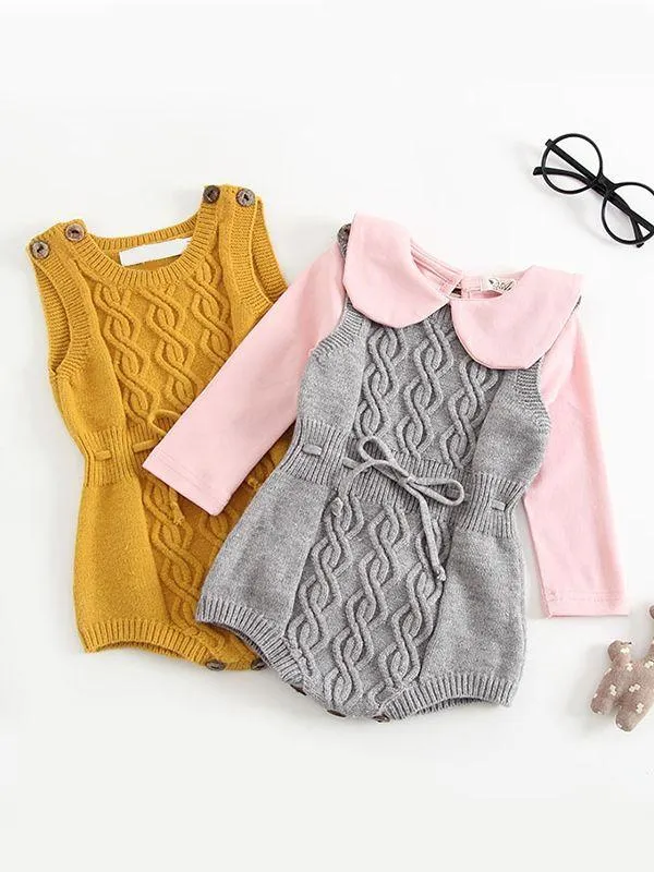 Solid Color Woolen Yarn Baby Onesies Cute Knitted Romper Bodysuit