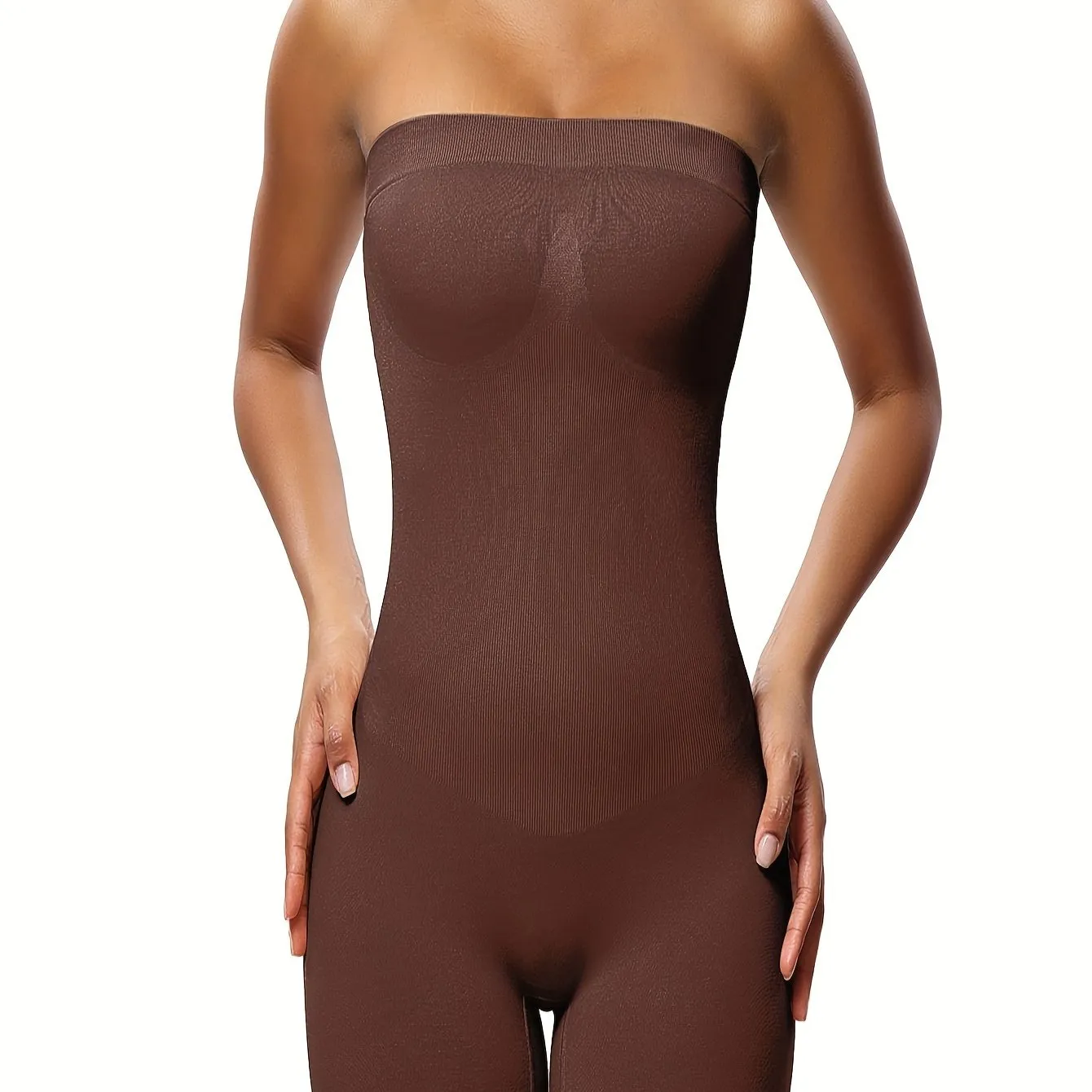 Solid Shapewear Lounge Romper, Tummy Control Butt Lifting Slim Fit Tube Romper, Women's Loungewear