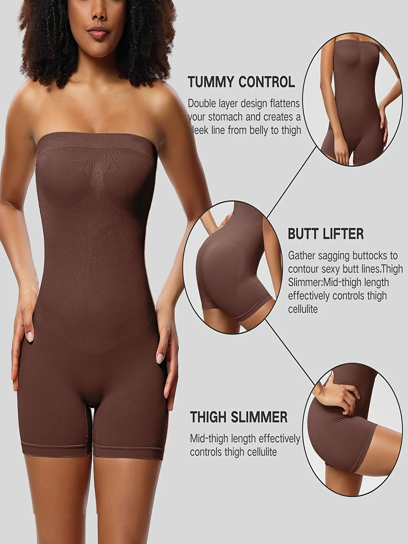 Solid Shapewear Lounge Romper, Tummy Control Butt Lifting Slim Fit Tube Romper, Women's Loungewear