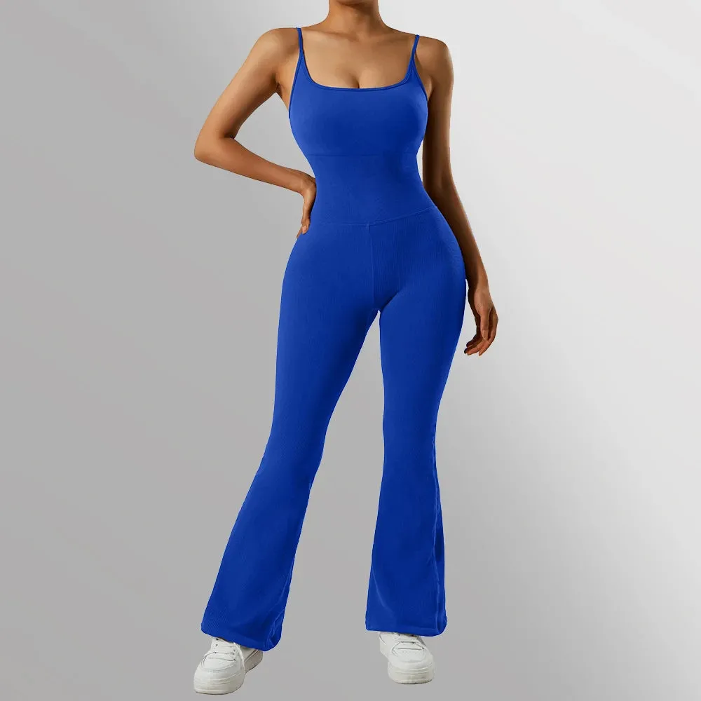 Solid Sleeveless Jumpsuit Women Elastic Hight Outfit Fitness Sportwear