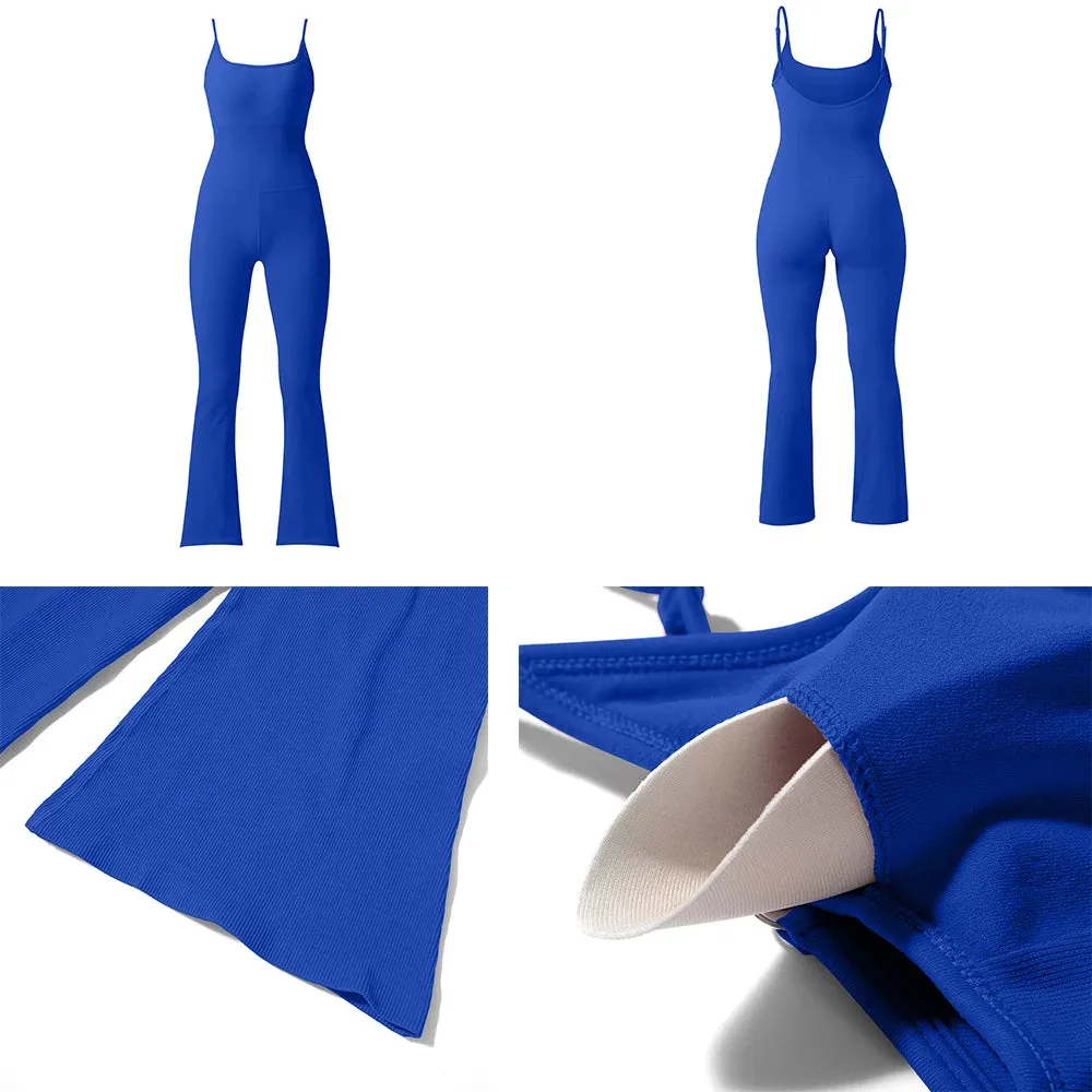 Solid Sleeveless Jumpsuit Women Elastic Hight Outfit Fitness Sportwear