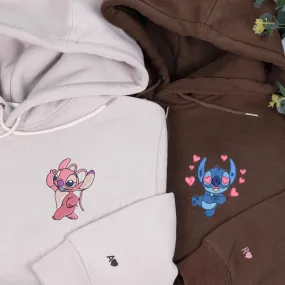 Stitch Cartoon Couple Custom Embroidered Hoodies | Cute Matching Couple Hoodies