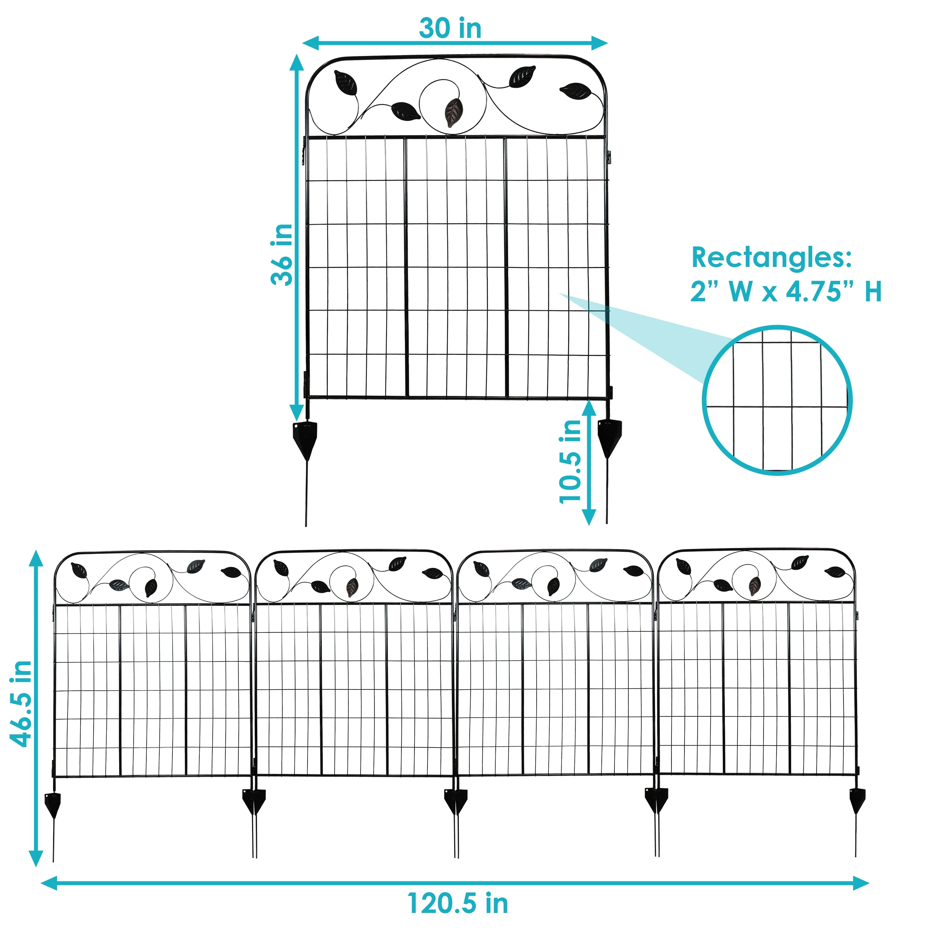 Sunnydaze 4-Piece Winding Vines Garden Fence Panels - 10' Overall