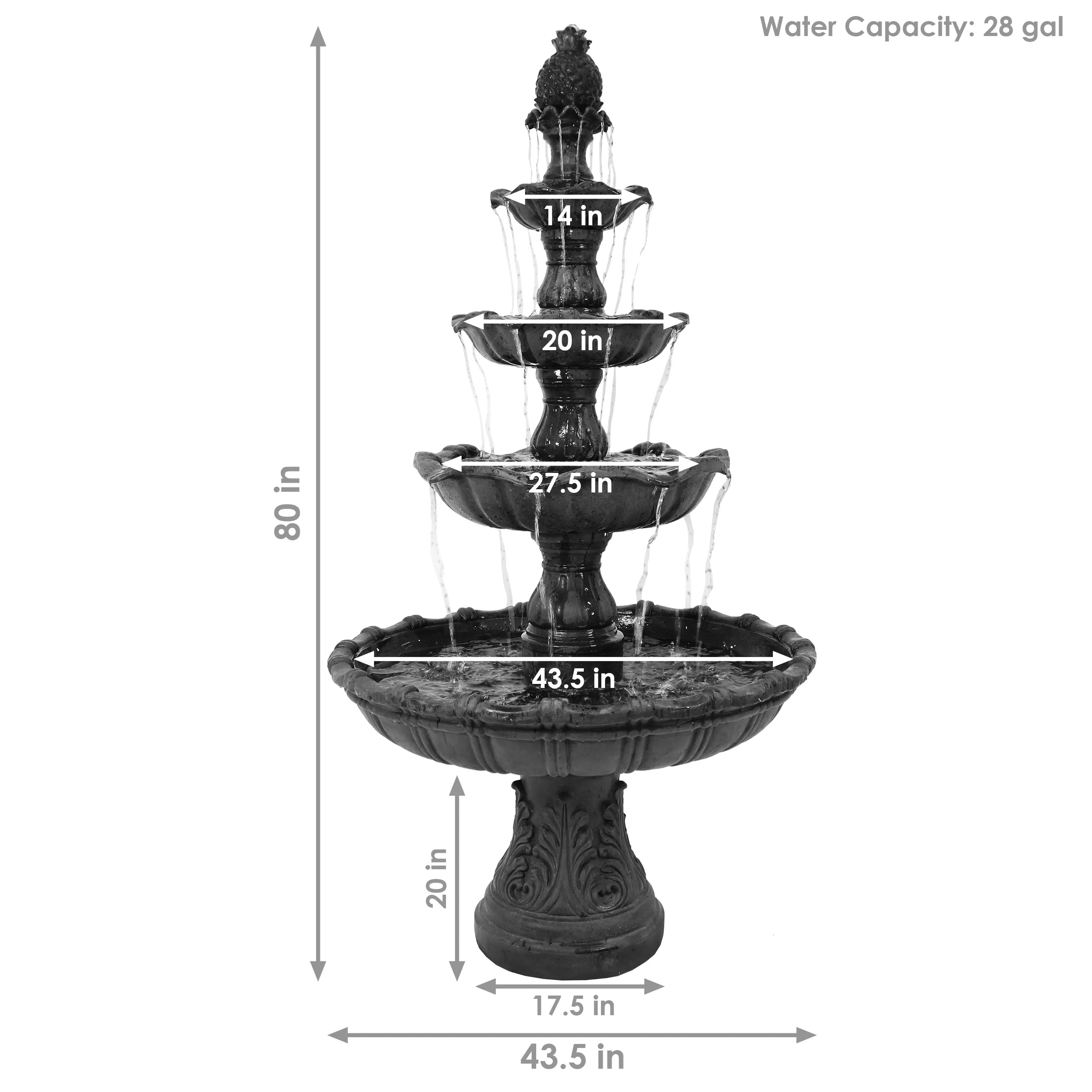 Sunnydaze 4-Tier Grand Courtyard Outdoor Water Fountain - 80" H