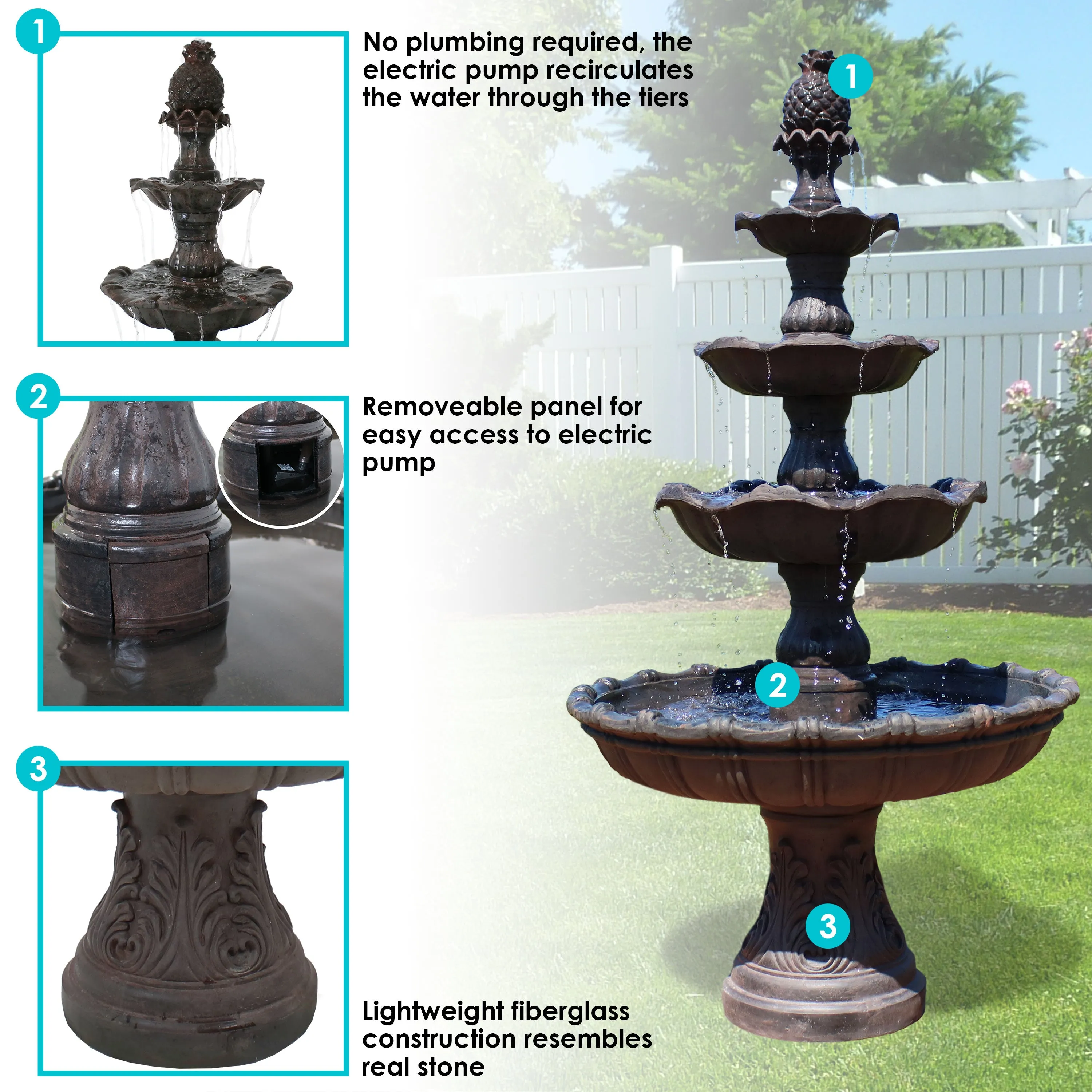 Sunnydaze 4-Tier Grand Courtyard Outdoor Water Fountain - 80" H