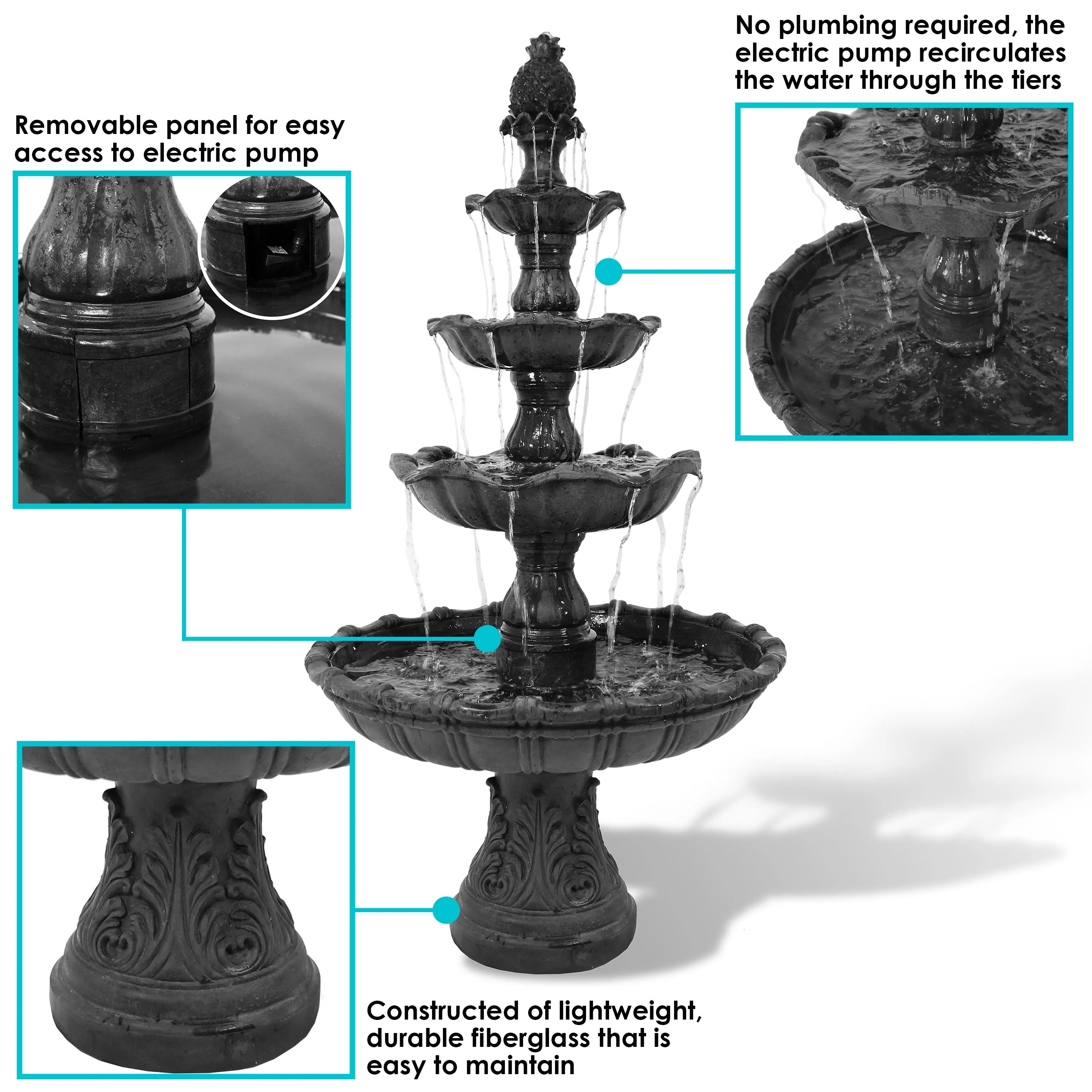 Sunnydaze 4-Tier Grand Courtyard Outdoor Water Fountain - 80" H