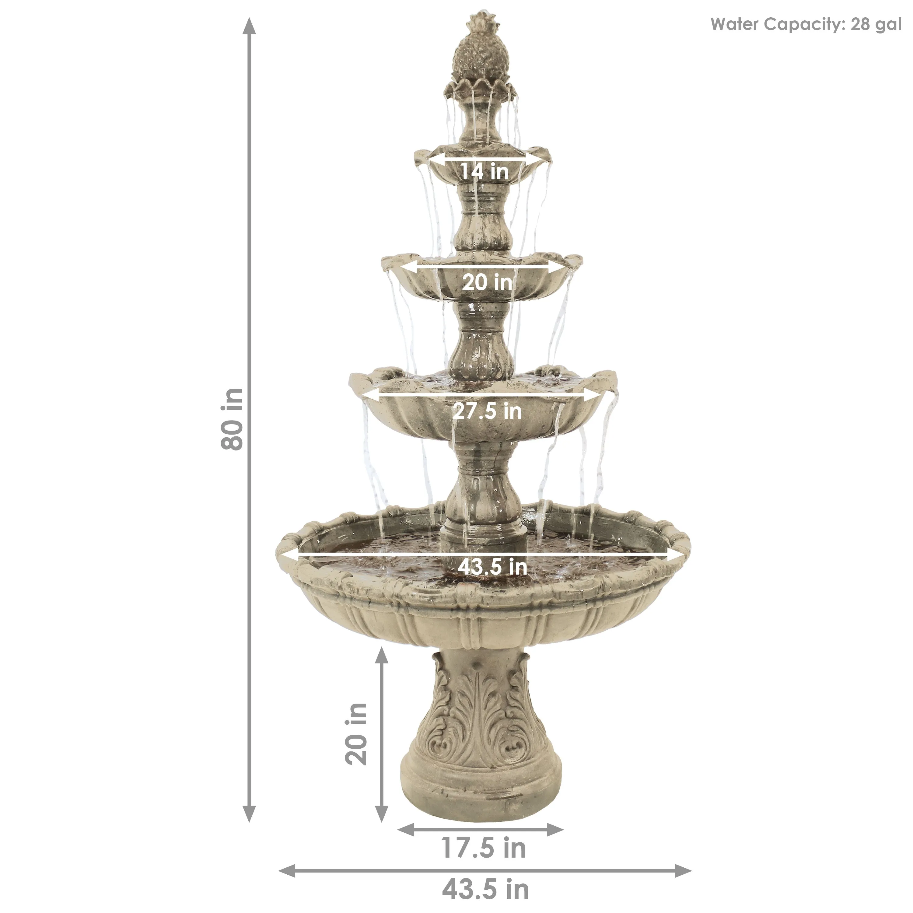 Sunnydaze 4-Tier Grand Courtyard Outdoor Water Fountain - 80" H