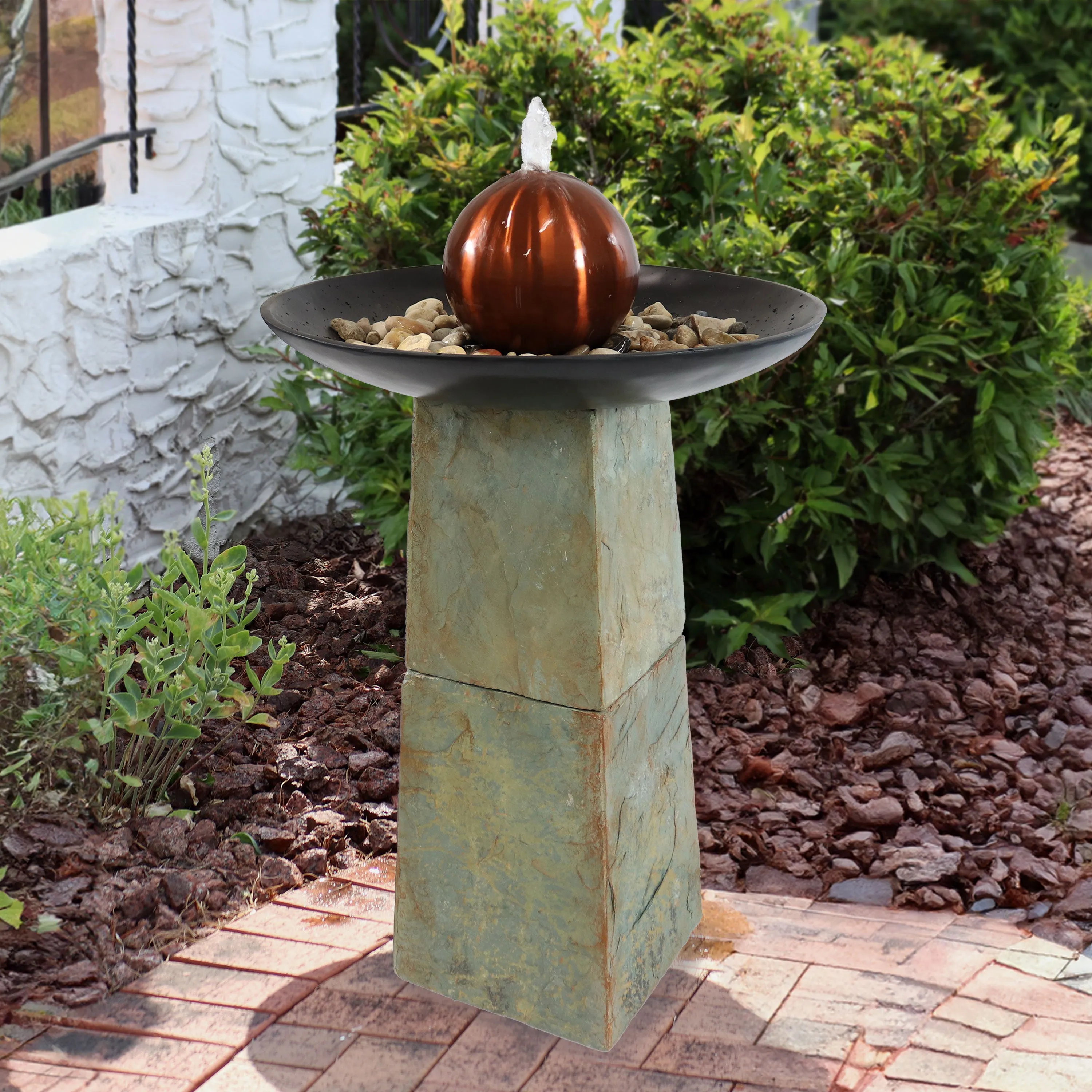 Sunnydaze Decorative Orb Slate Outdoor Water Fountain - 38" H