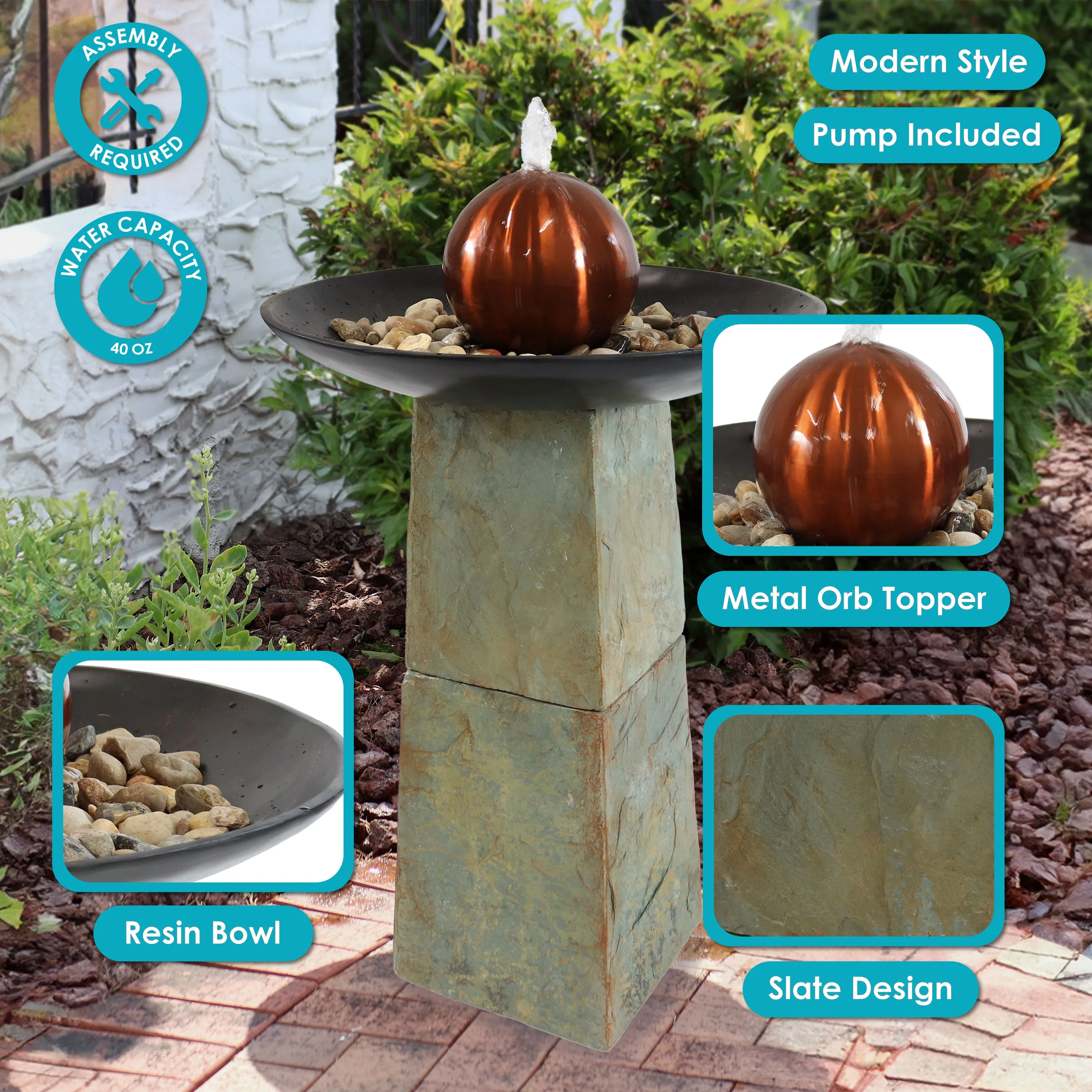 Sunnydaze Decorative Orb Slate Outdoor Water Fountain - 38" H