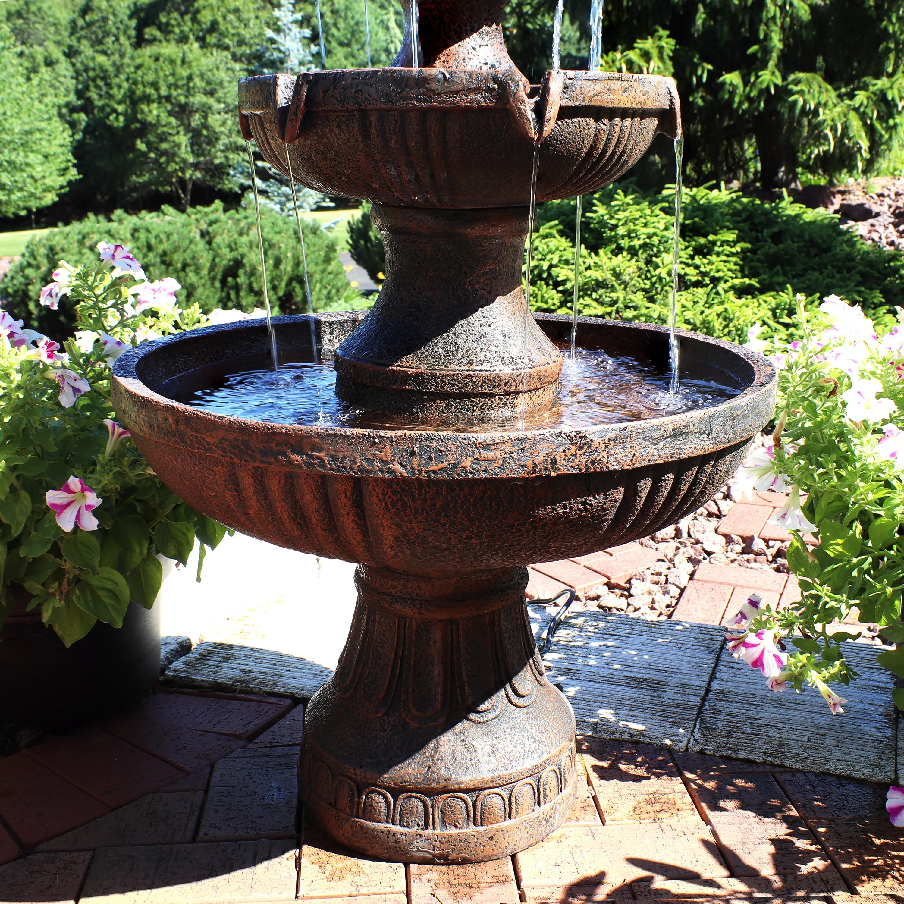 Sunnydaze Flower Blossom Outdoor Electric 3-Tier Water Fountain - 43" H