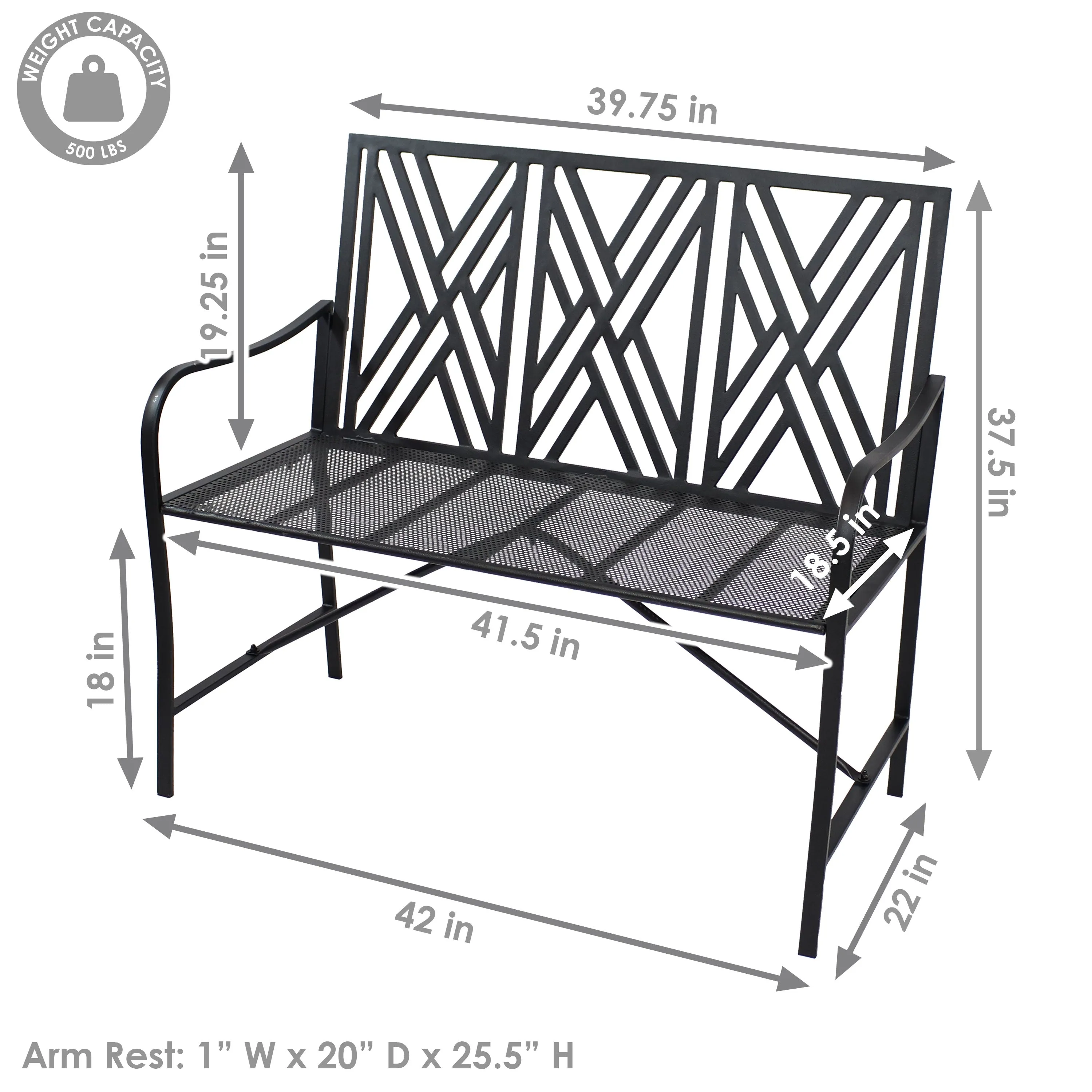 Sunnydaze Geometric Lattice Iron Outdoor Patio Bench - Black