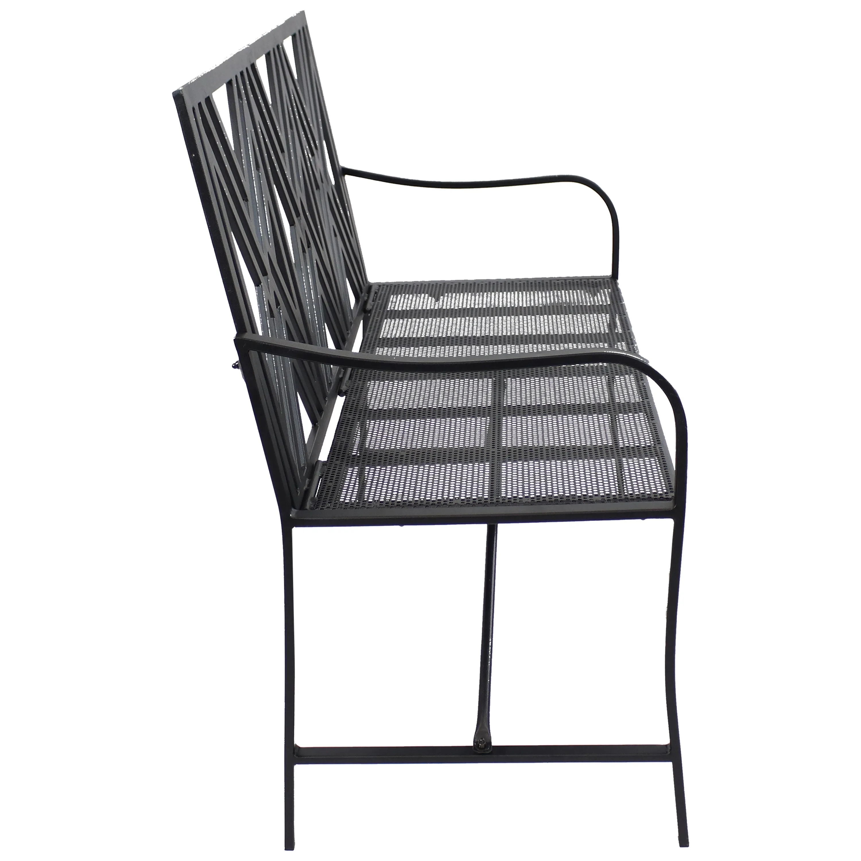 Sunnydaze Geometric Lattice Iron Outdoor Patio Bench - Black