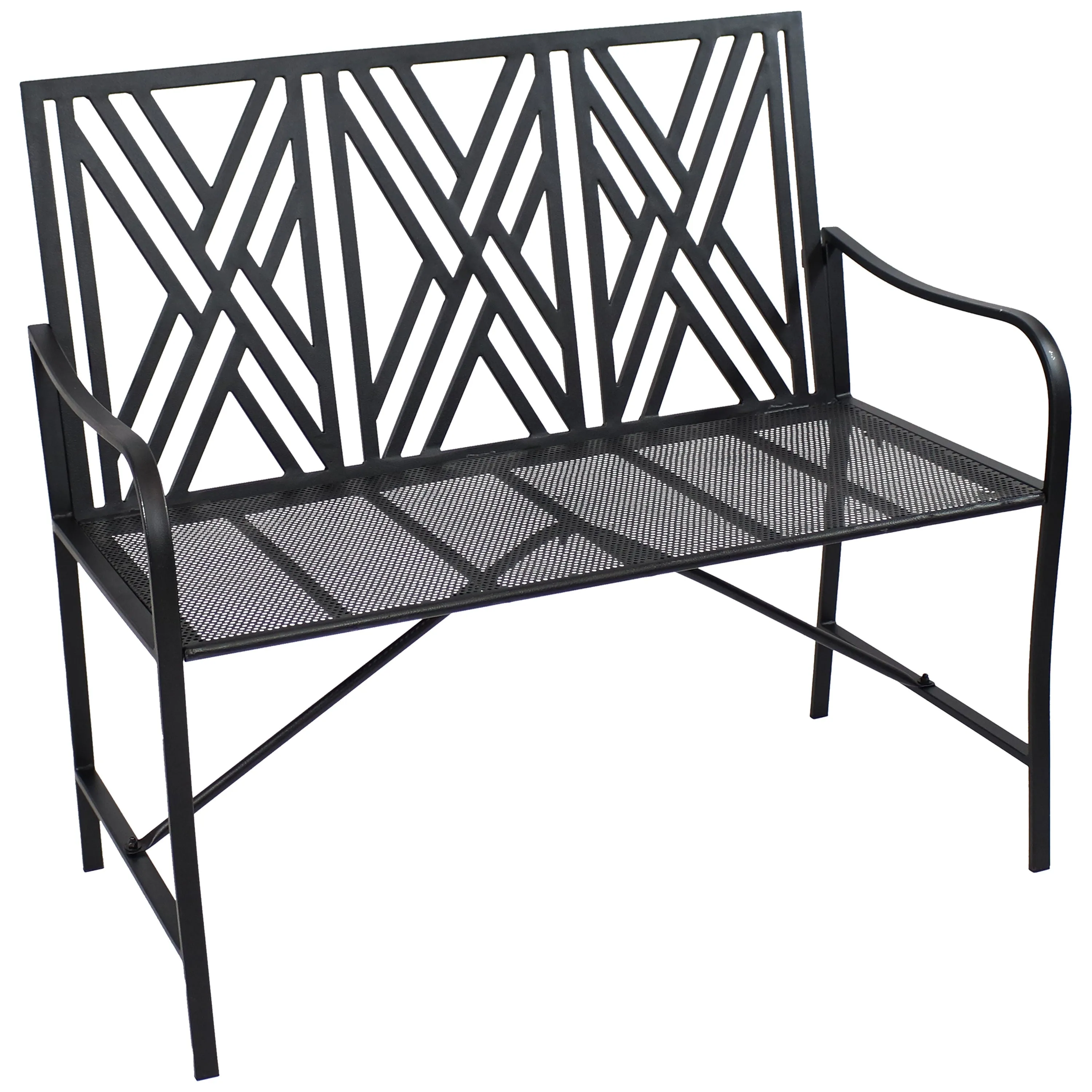 Sunnydaze Geometric Lattice Iron Outdoor Patio Bench - Black