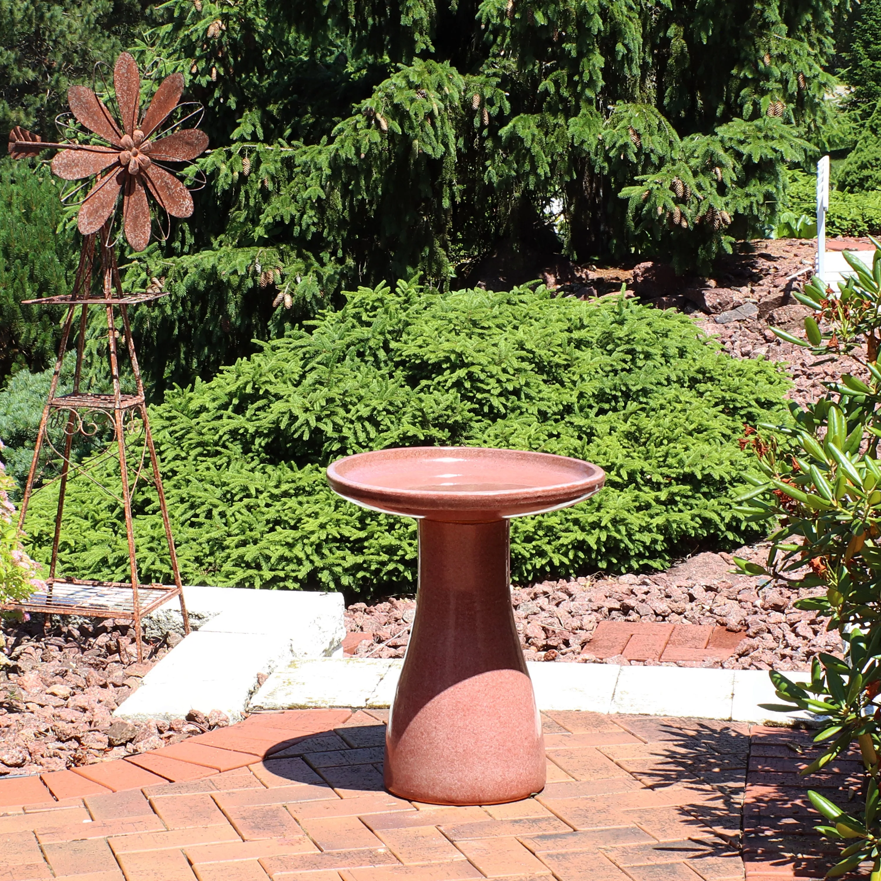 Sunnydaze Glazed Ceramic Outdoor Bird Bath - 18"