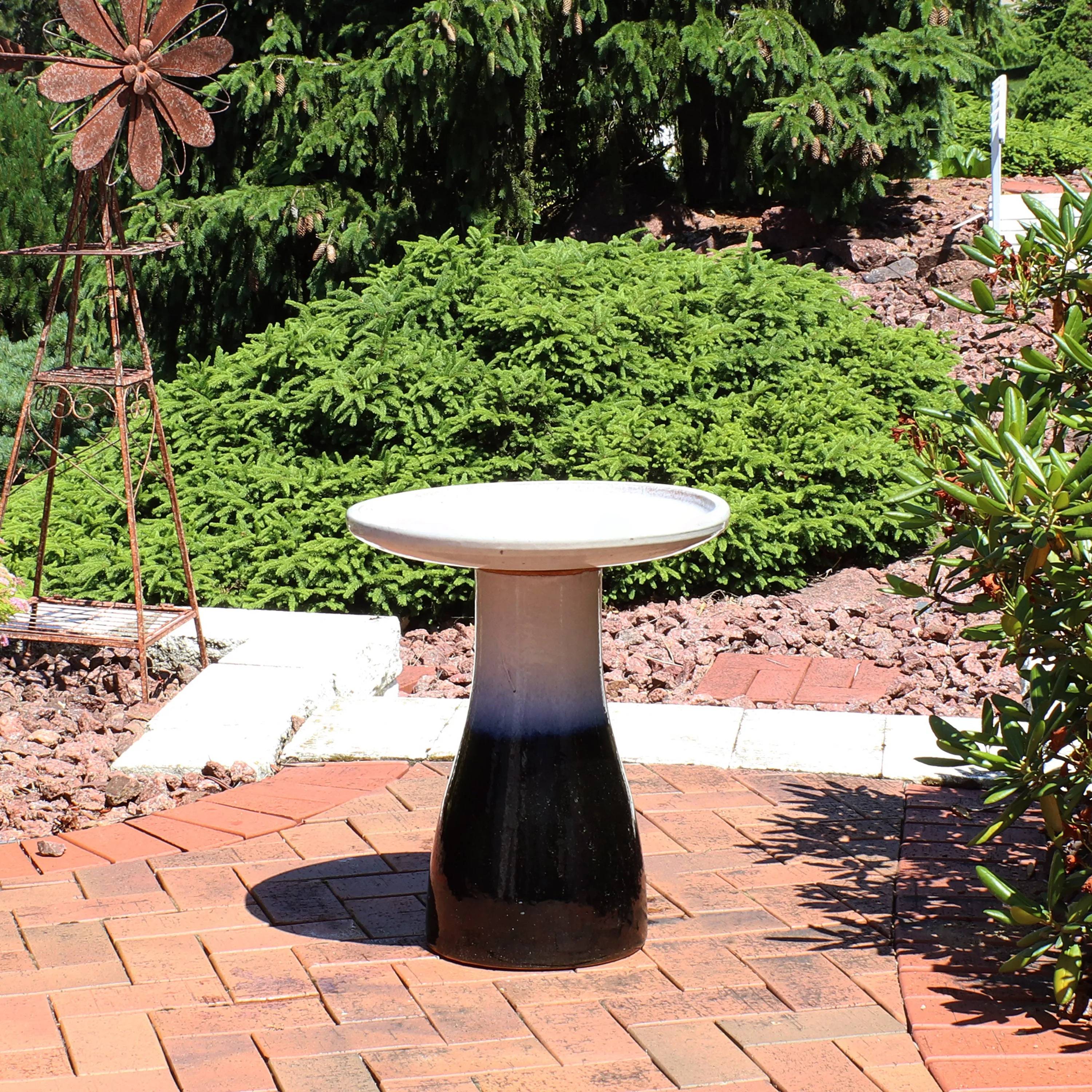 Sunnydaze Glazed Ceramic Outdoor Bird Bath - 18"