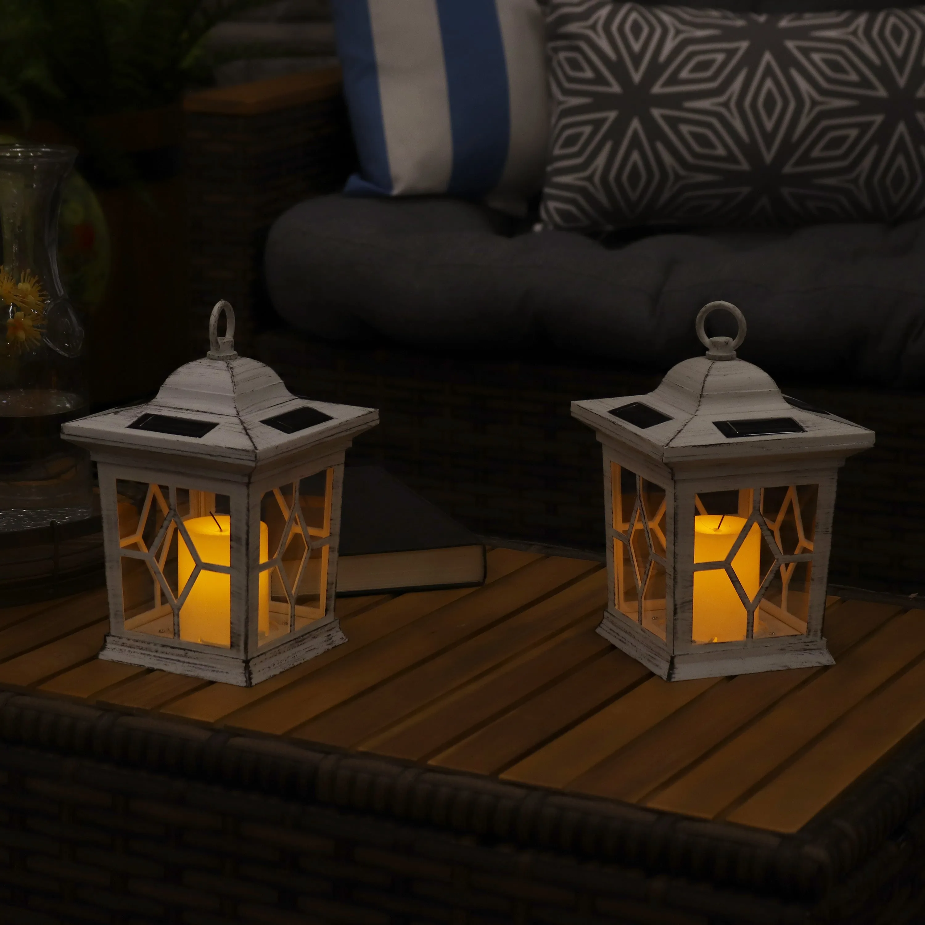 Sunnydaze Lucien Outdoor Decorative Solar LED Candle Lantern - White - Set of 4