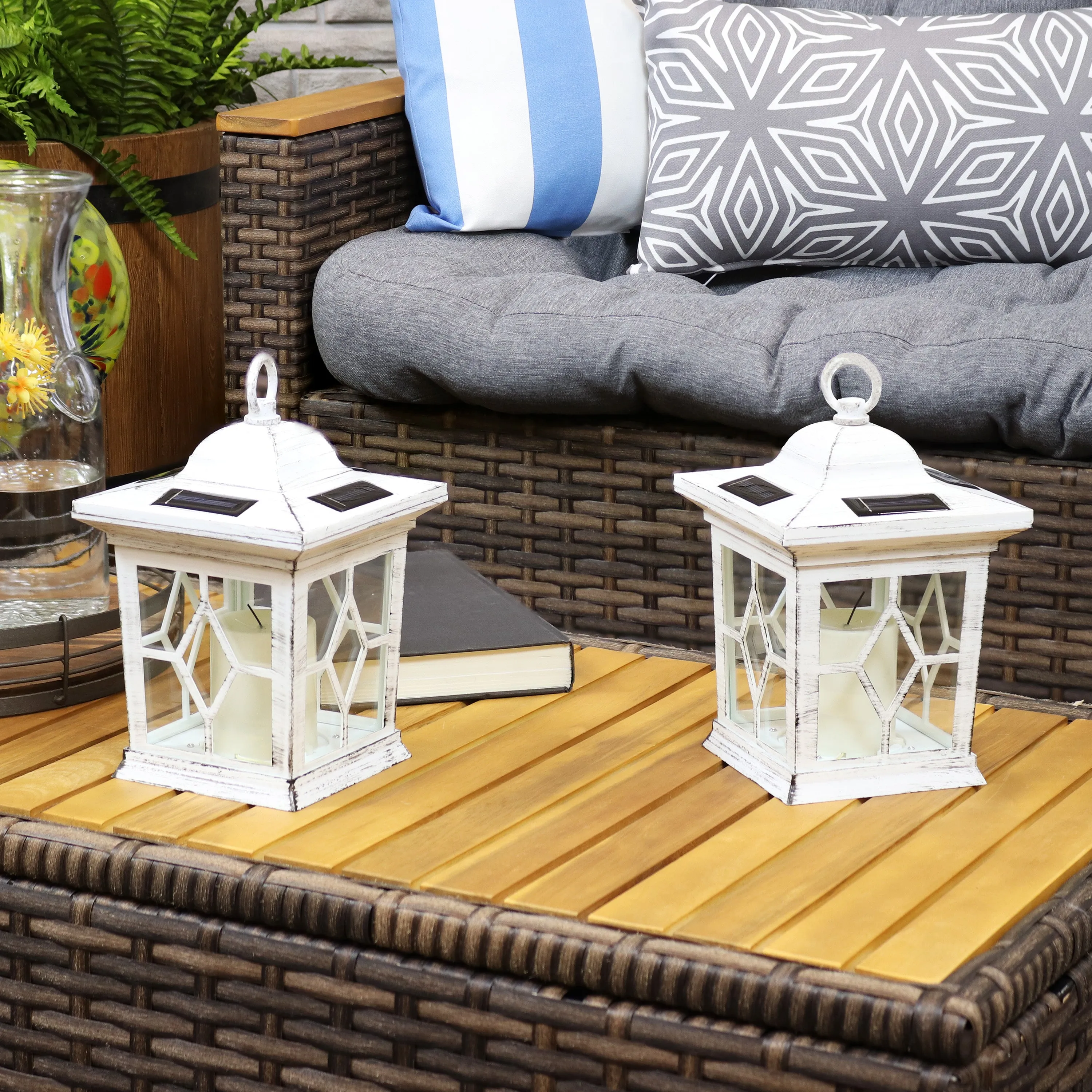 Sunnydaze Lucien Outdoor Decorative Solar LED Candle Lantern - White - Set of 4