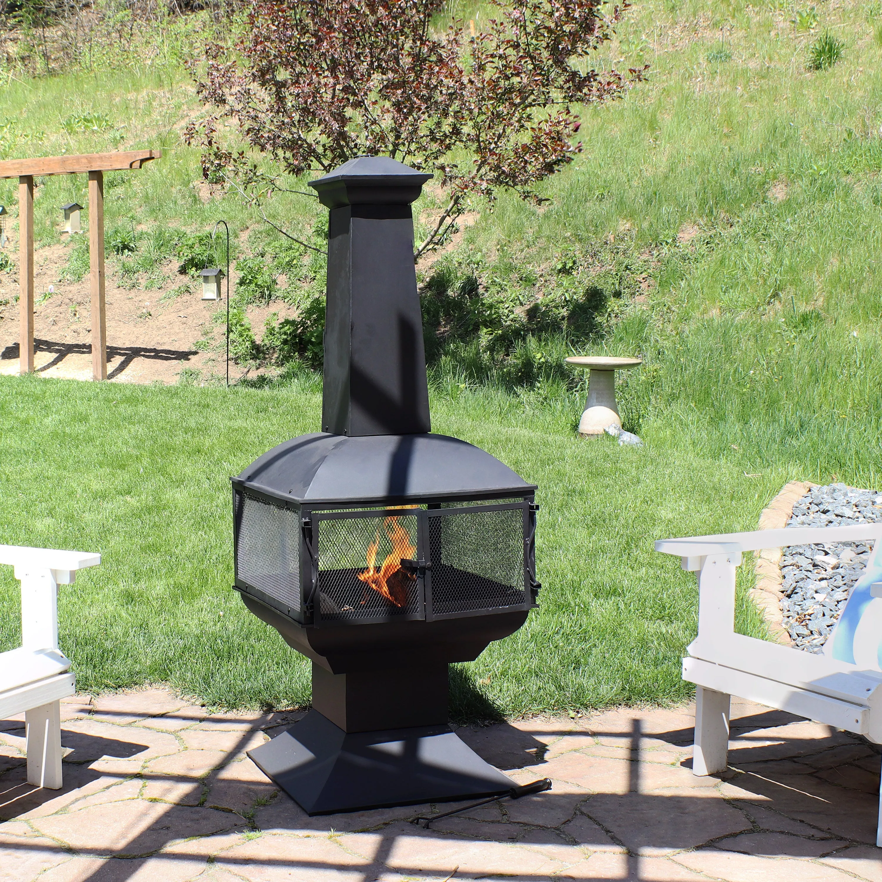 Sunnydaze Outdoor Wood-Burning Black Steel Chiminea - 57"