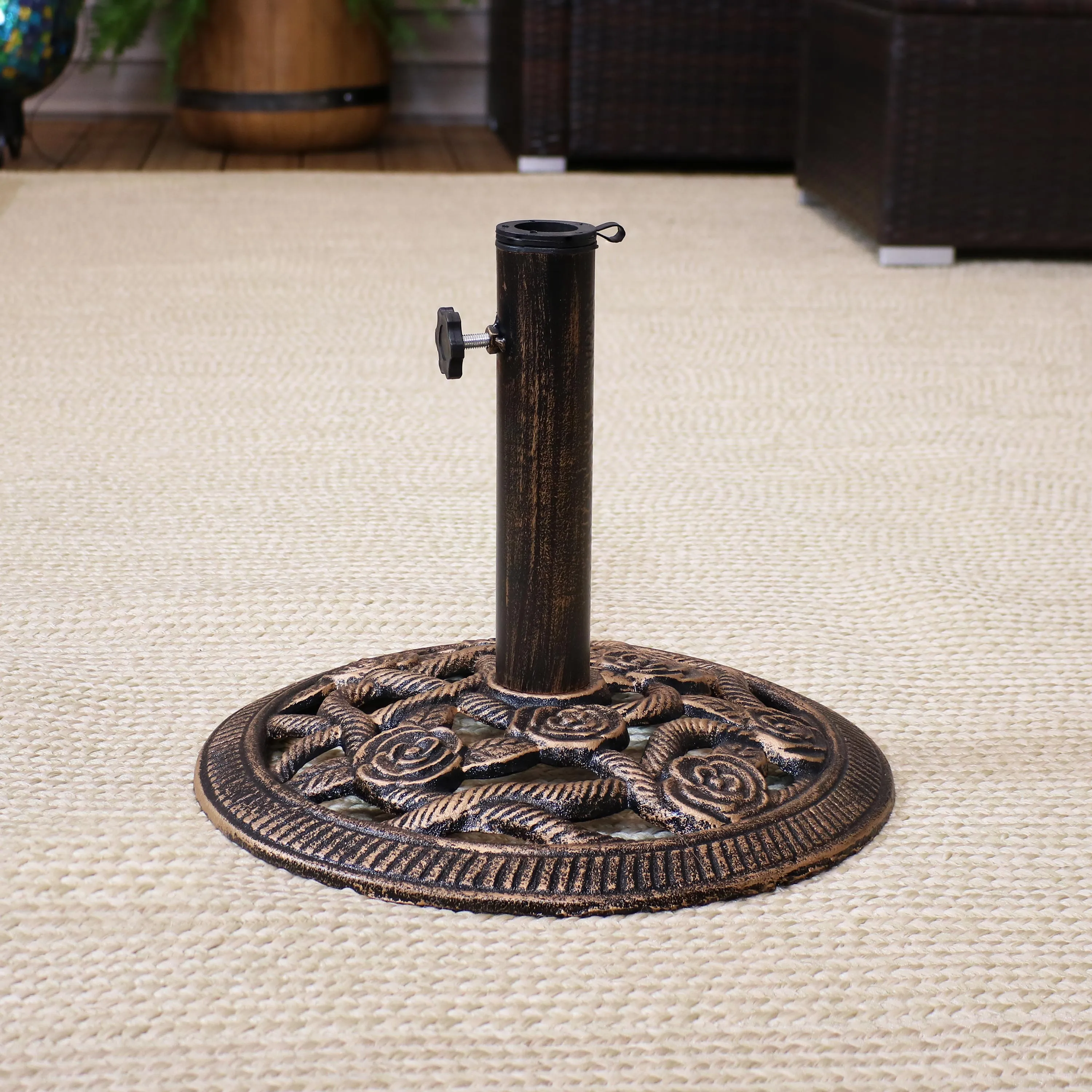 Sunnydaze Rose Blossom Cast Iron Patio Umbrella Base - 16" Diameter