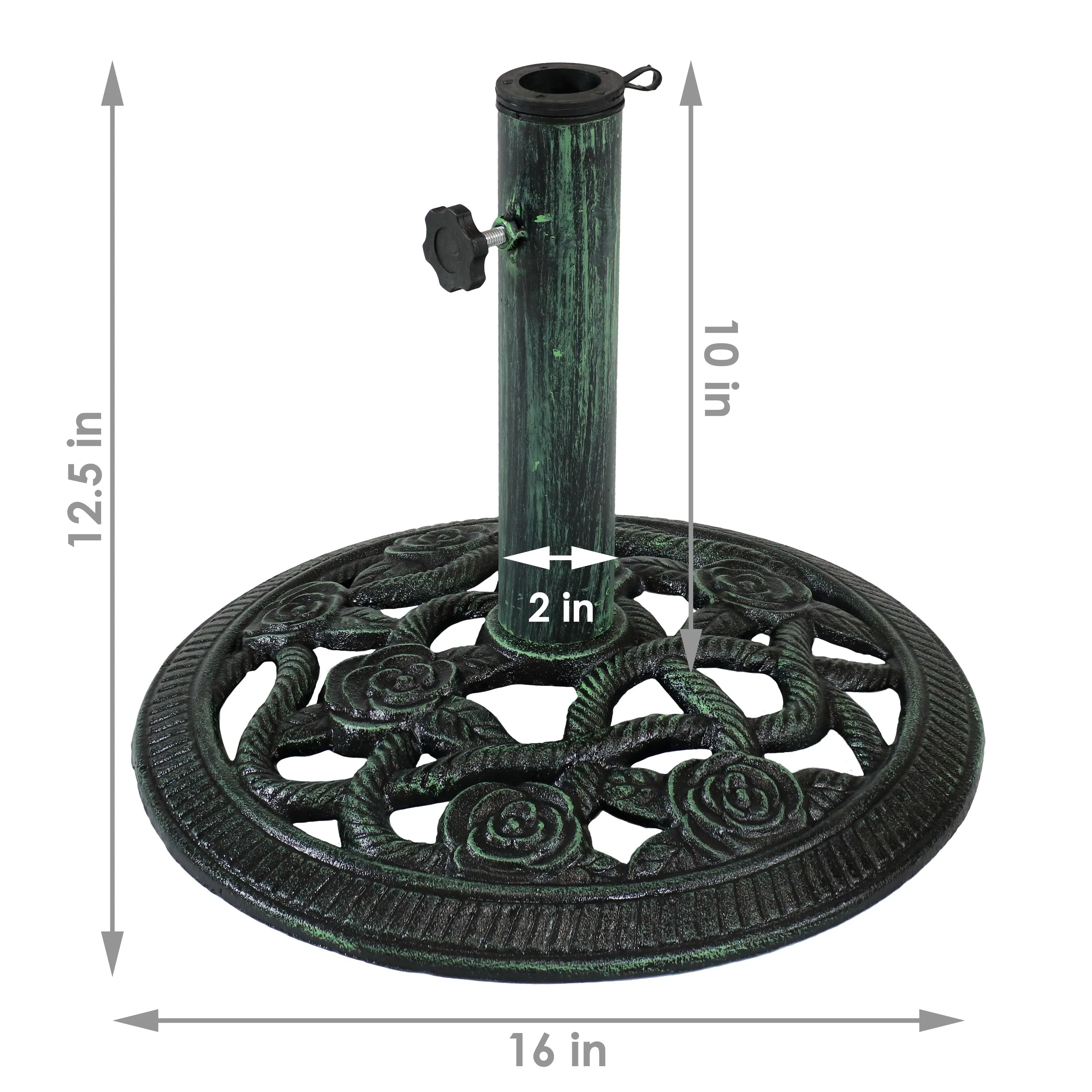 Sunnydaze Rose Blossom Cast Iron Patio Umbrella Base - 16" Diameter