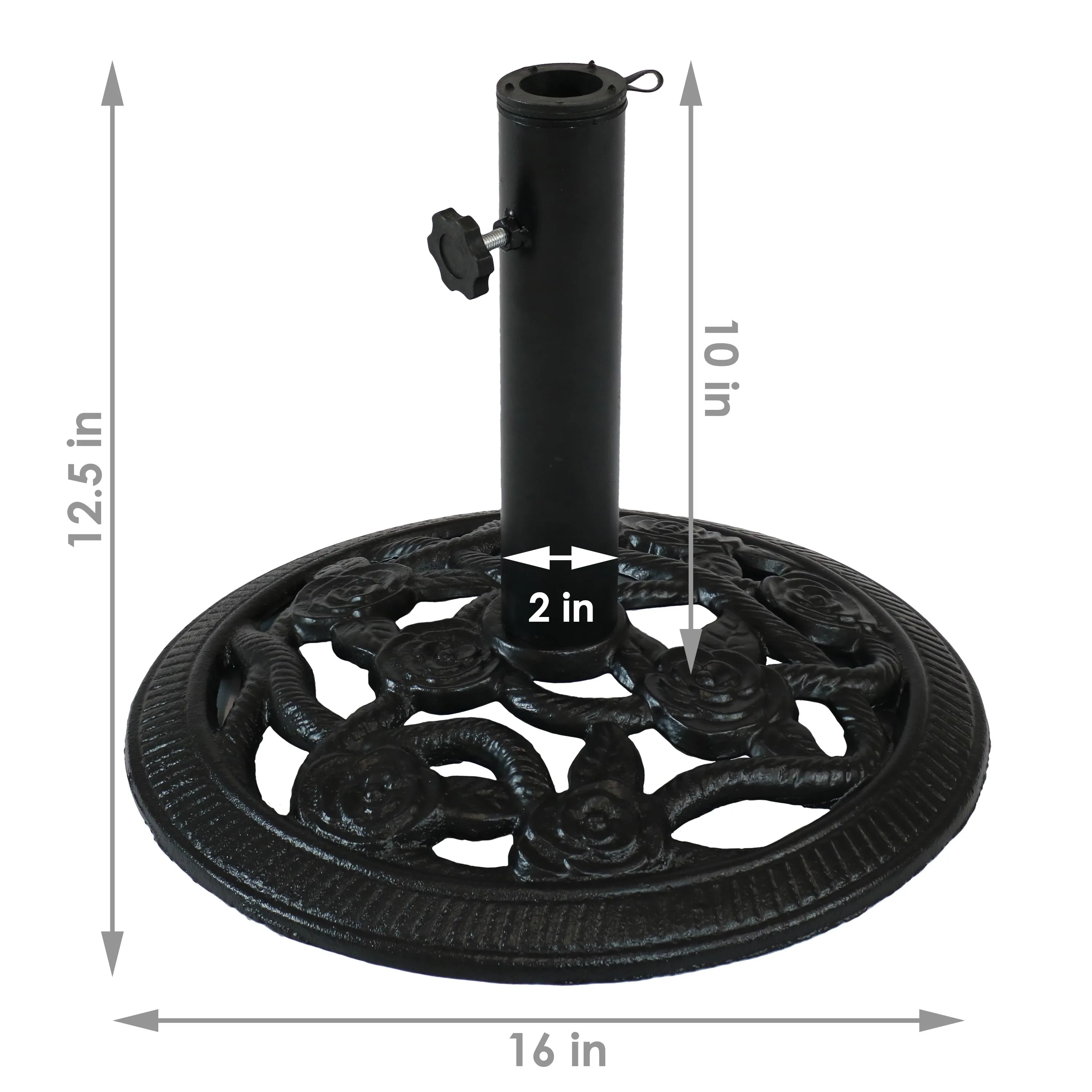 Sunnydaze Rose Blossom Cast Iron Patio Umbrella Base - 16" Diameter