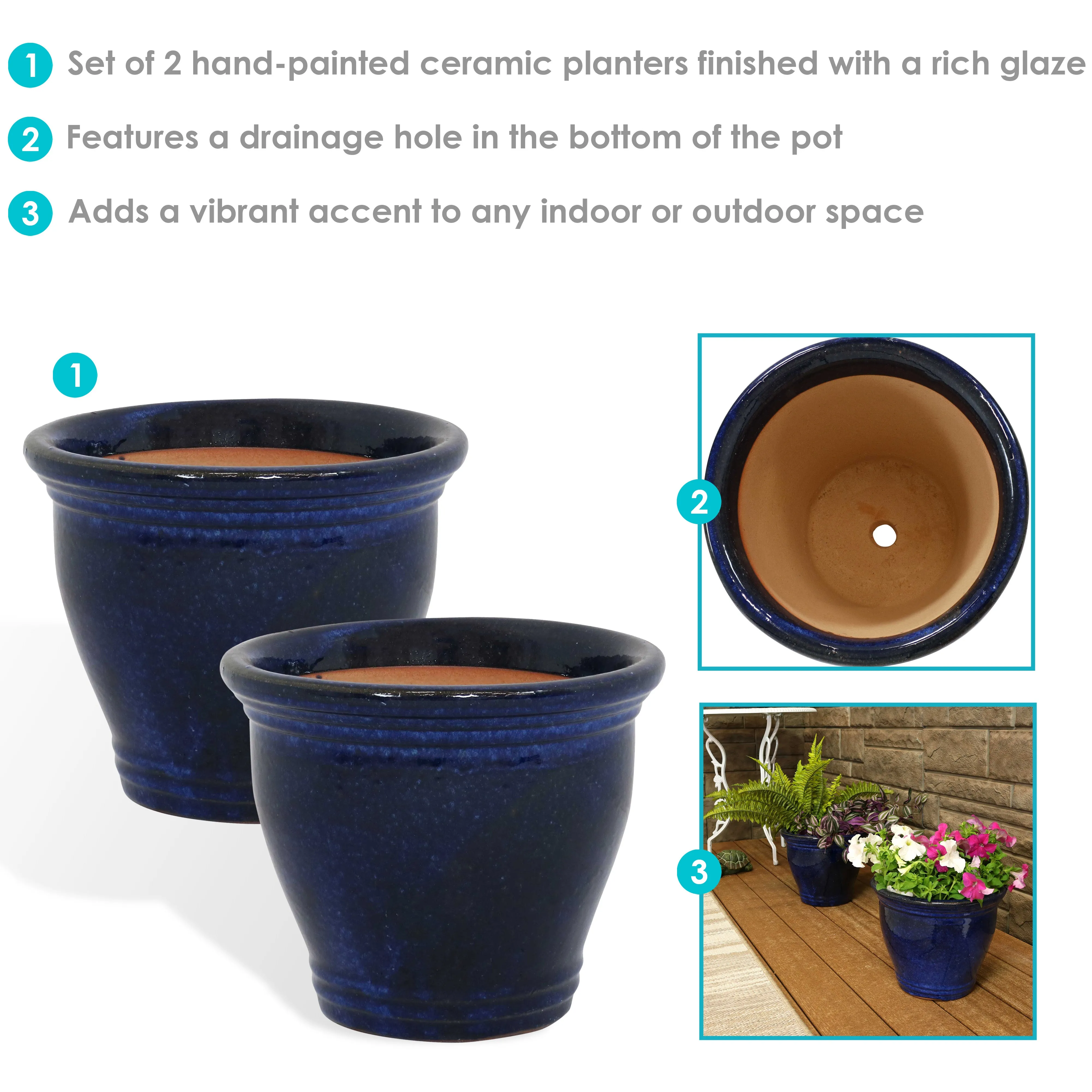 Sunnydaze Set of 2 Studio Glazed Ceramic Planters