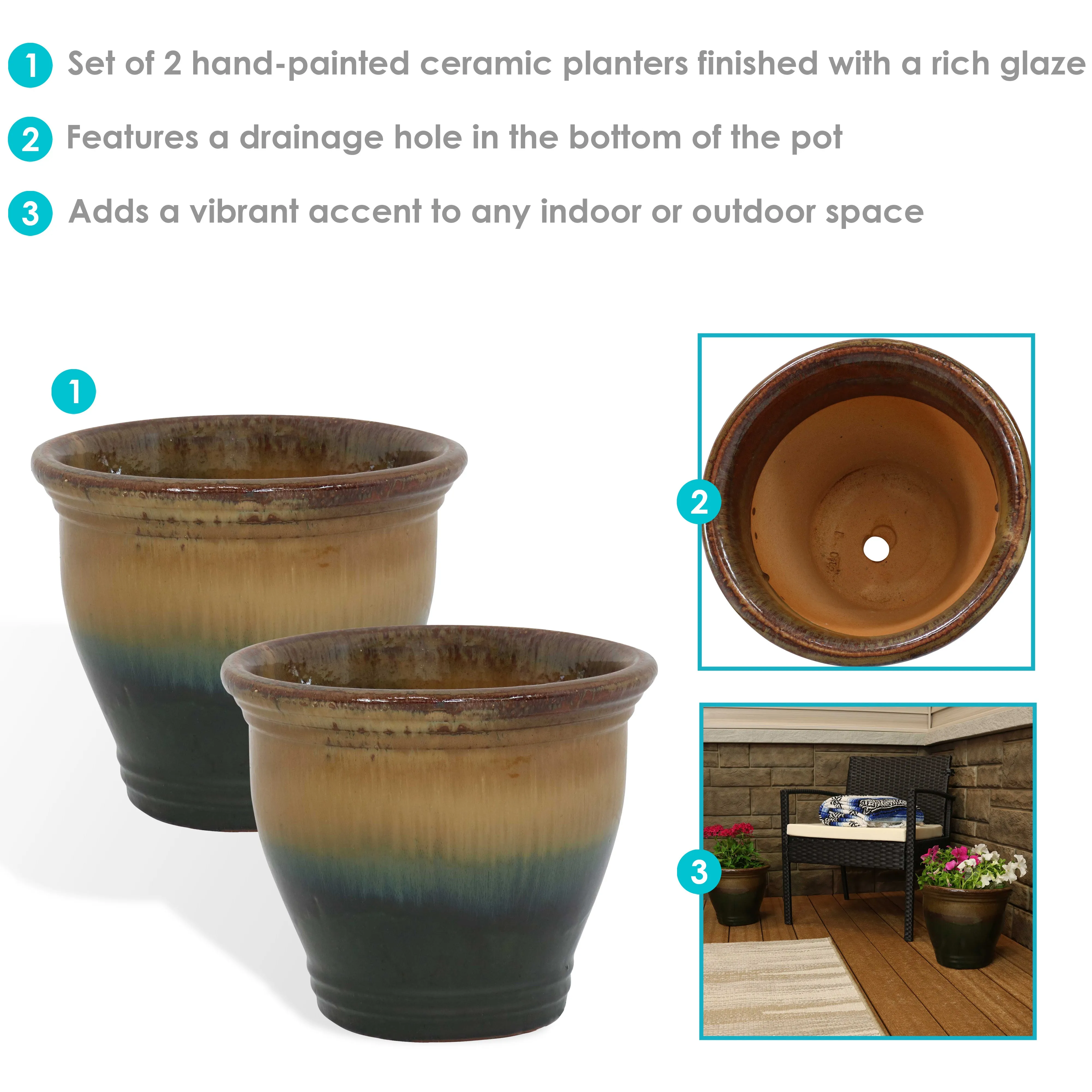 Sunnydaze Set of 2 Studio Glazed Ceramic Planters