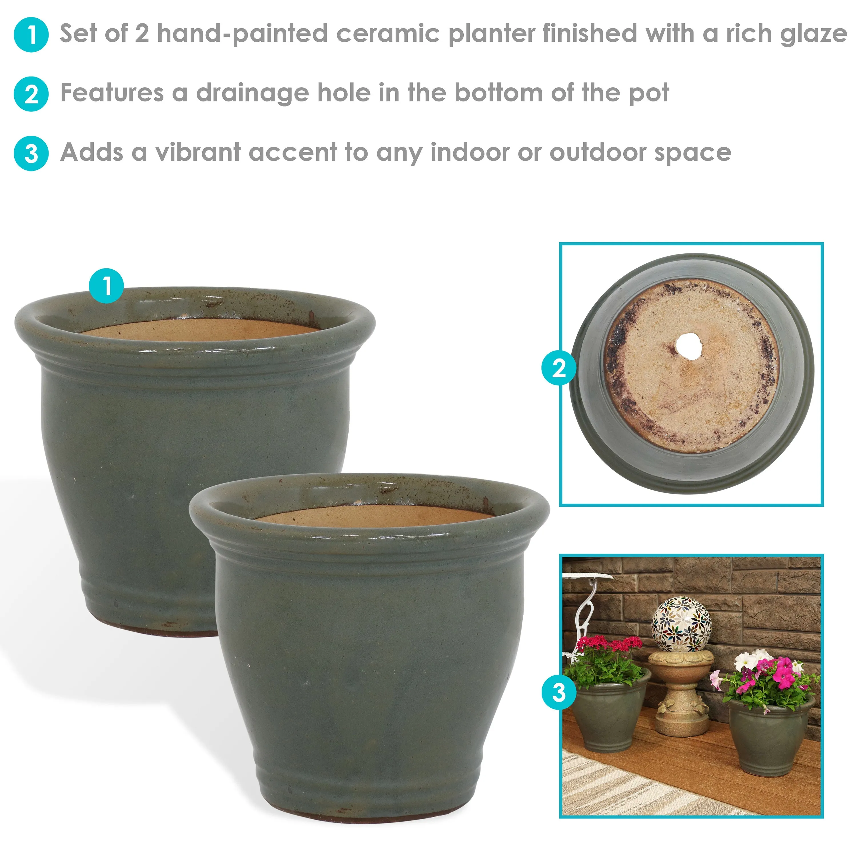 Sunnydaze Set of 2 Studio Glazed Ceramic Planters