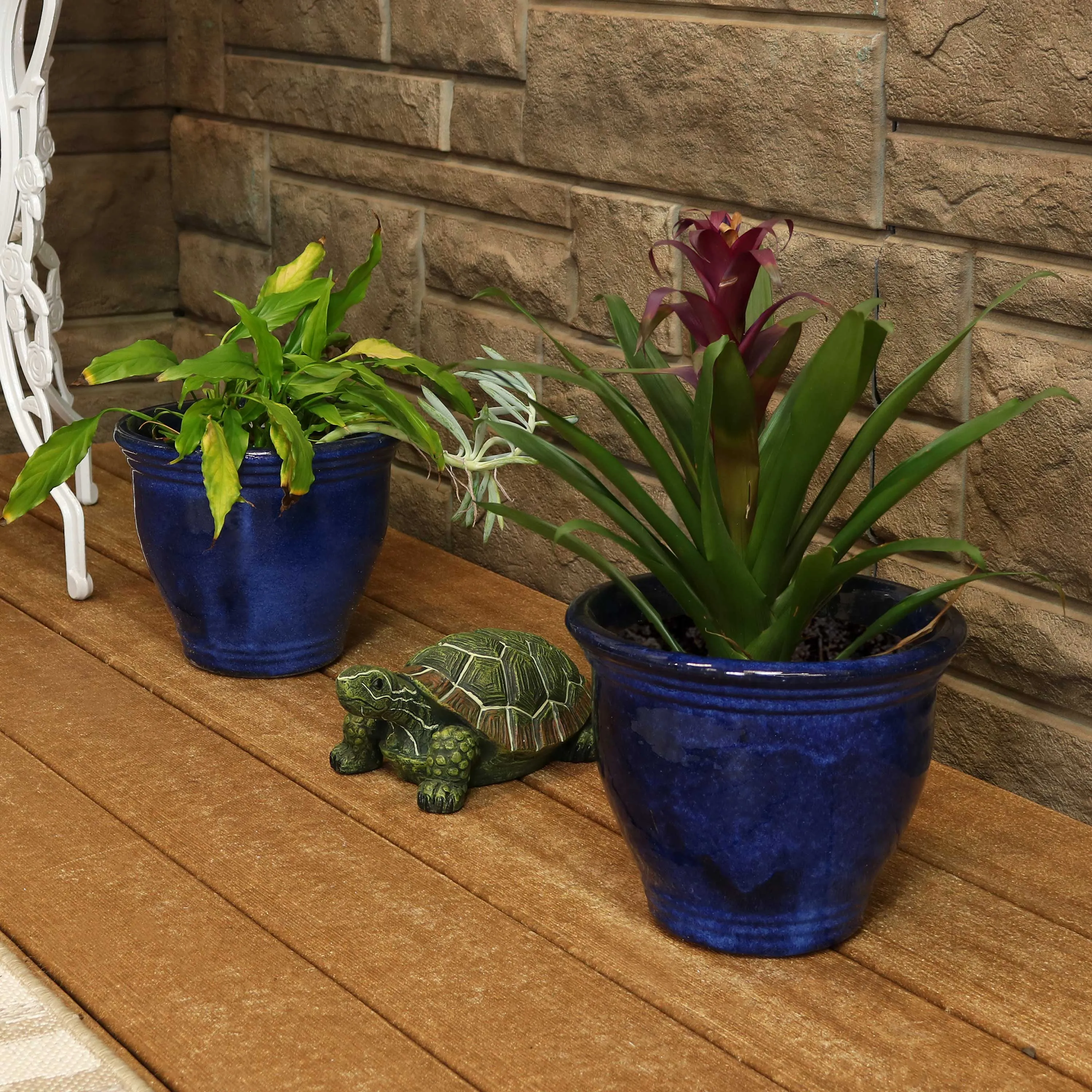 Sunnydaze Set of 2 Studio Glazed Ceramic Planters