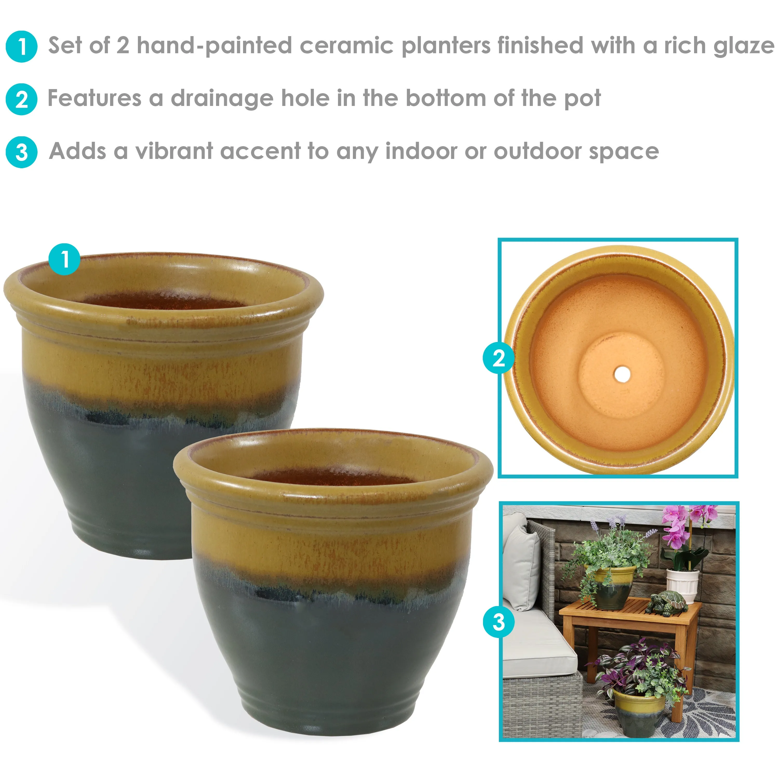 Sunnydaze Set of 2 Studio Glazed Ceramic Planters