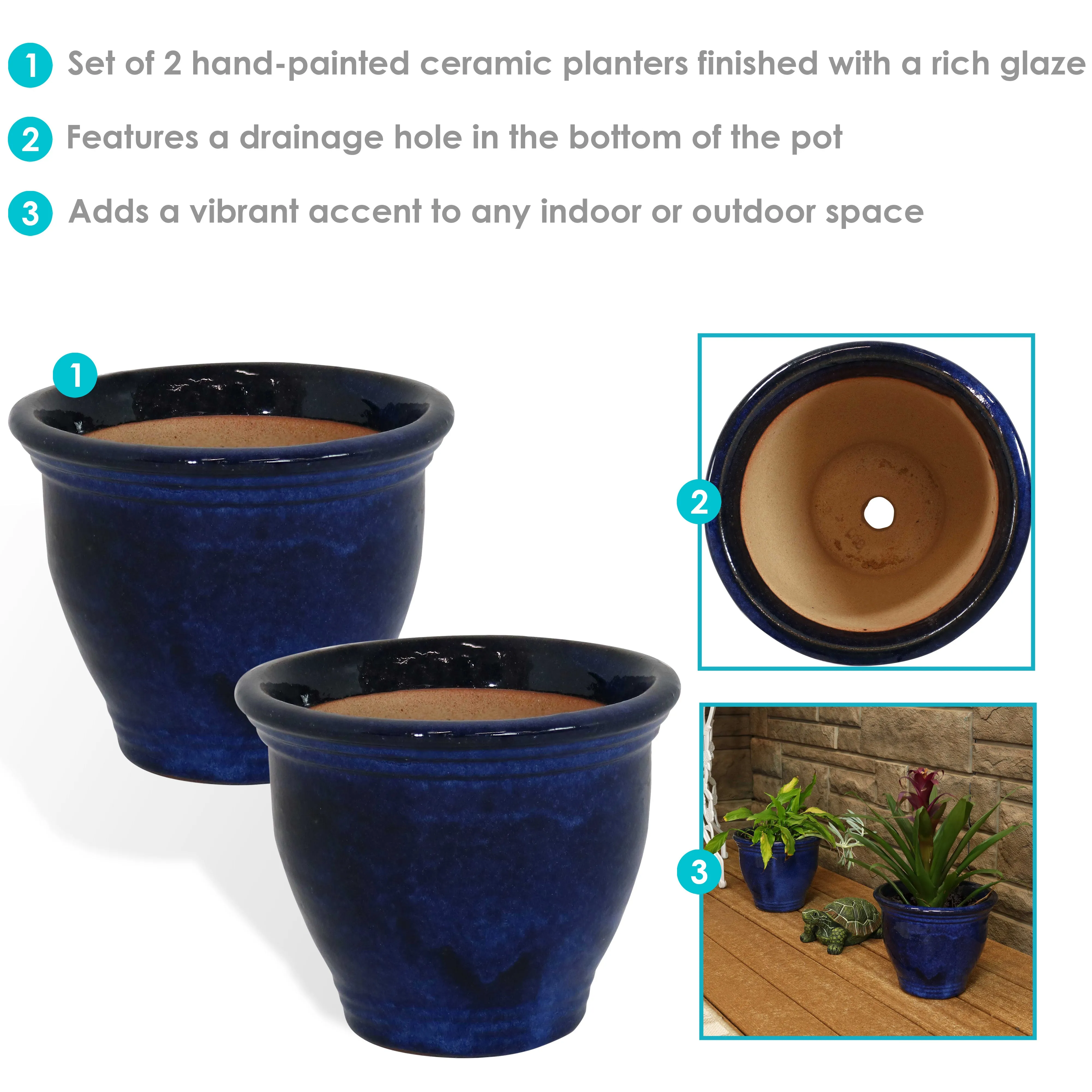 Sunnydaze Set of 2 Studio Glazed Ceramic Planters