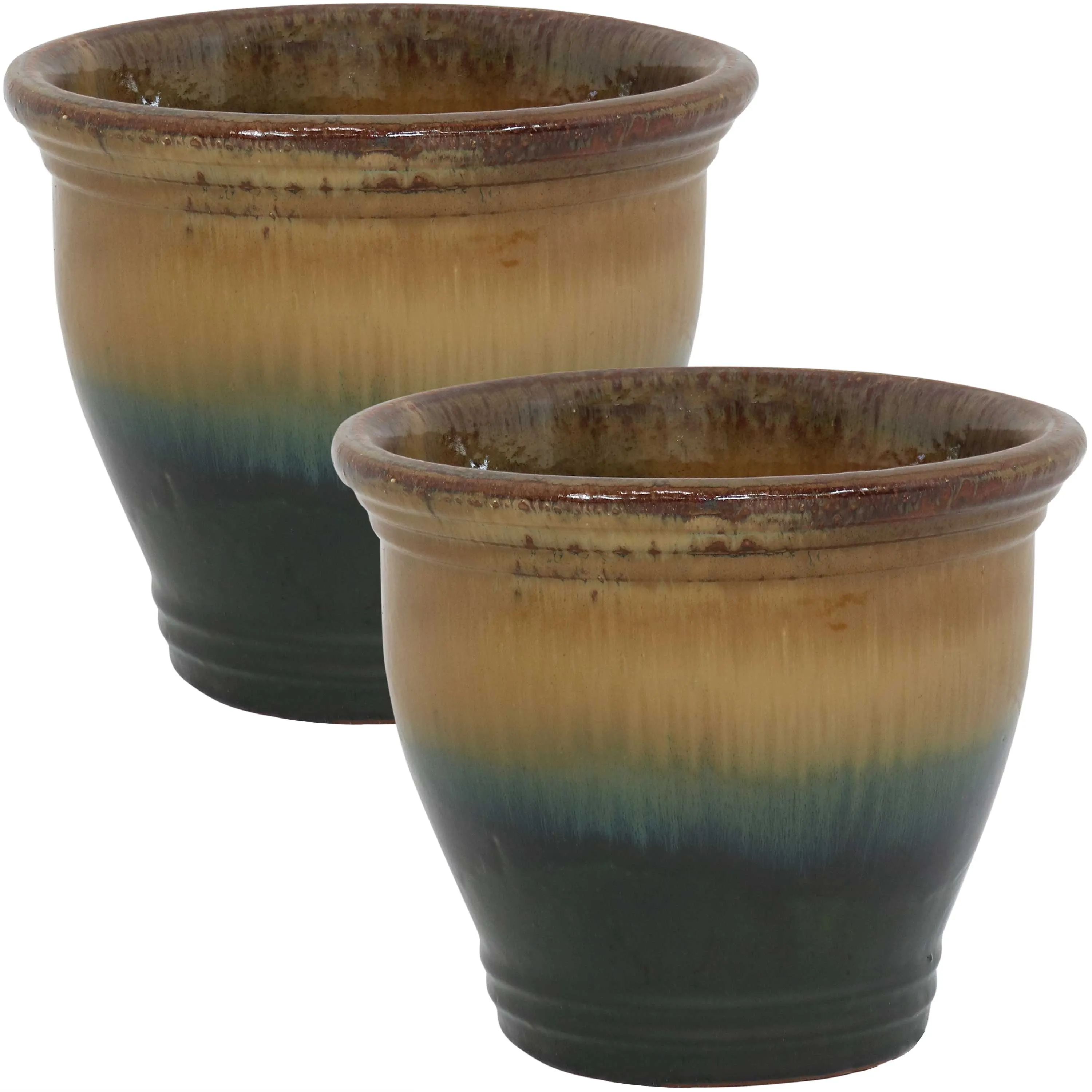 Sunnydaze Set of 2 Studio Glazed Ceramic Planters