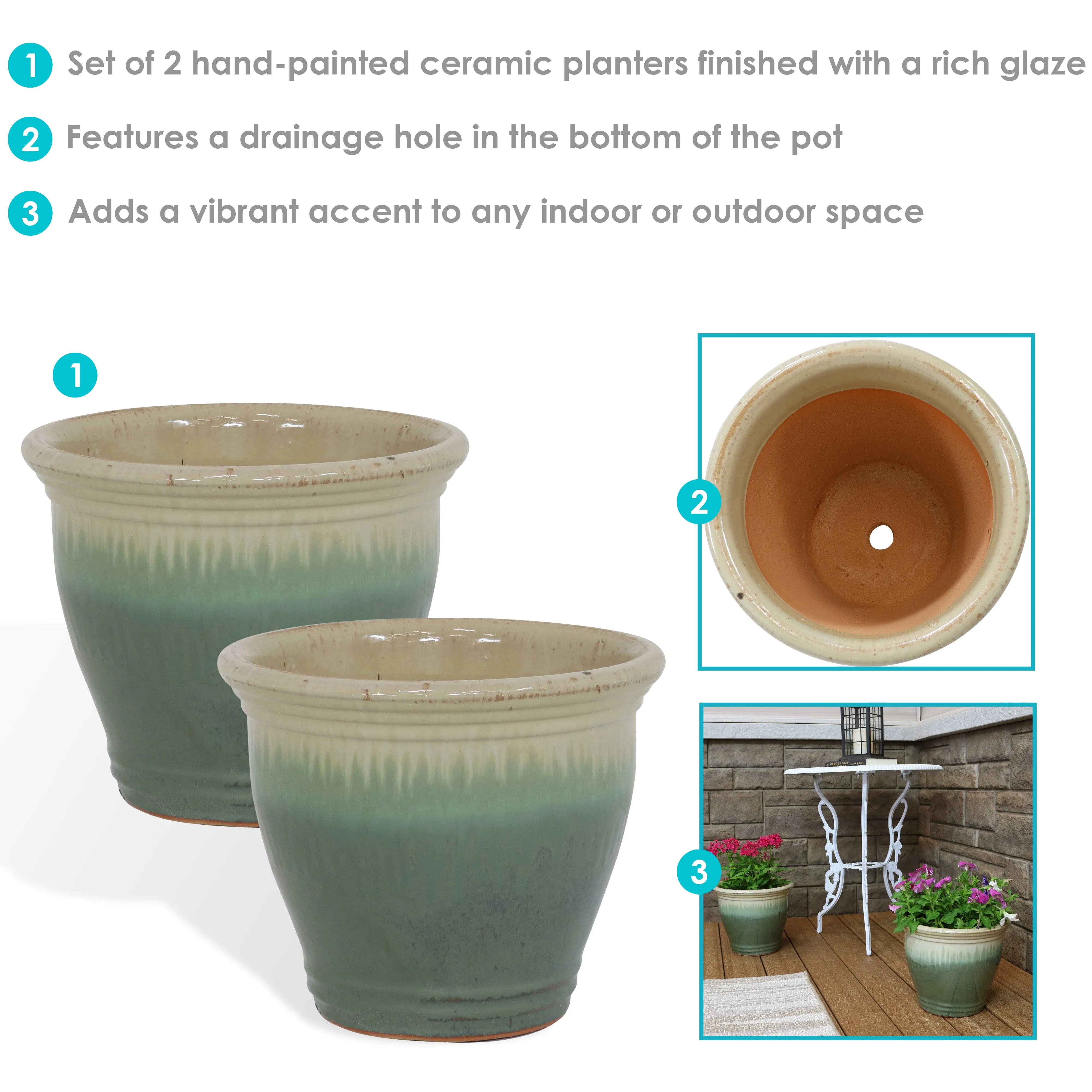 Sunnydaze Set of 2 Studio Glazed Ceramic Planters