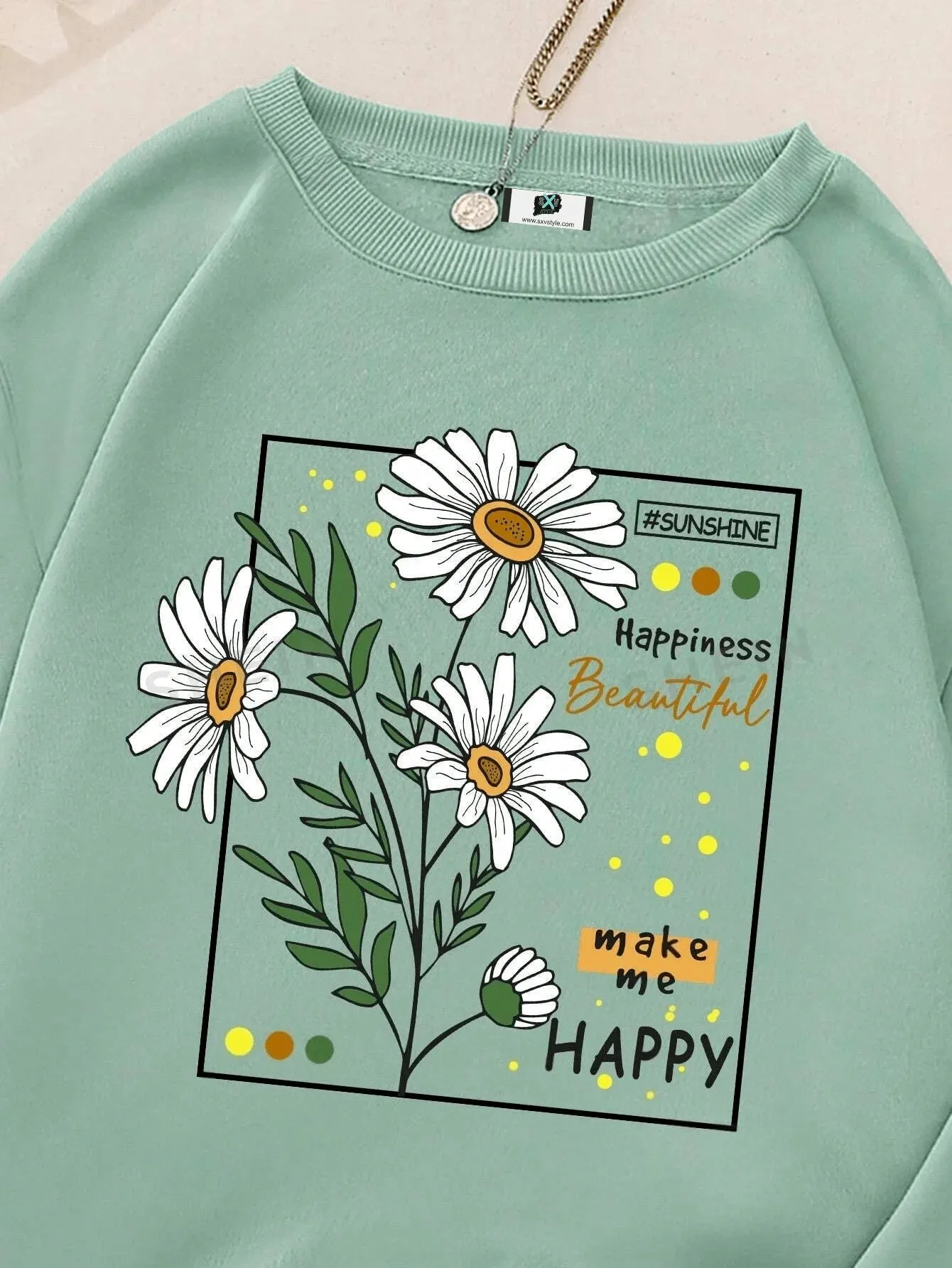 SXV  'MAKE ME HAPPY’ Printed Cool Aesthetic Drop Shoulder Oversized Baggy Sweatshirt