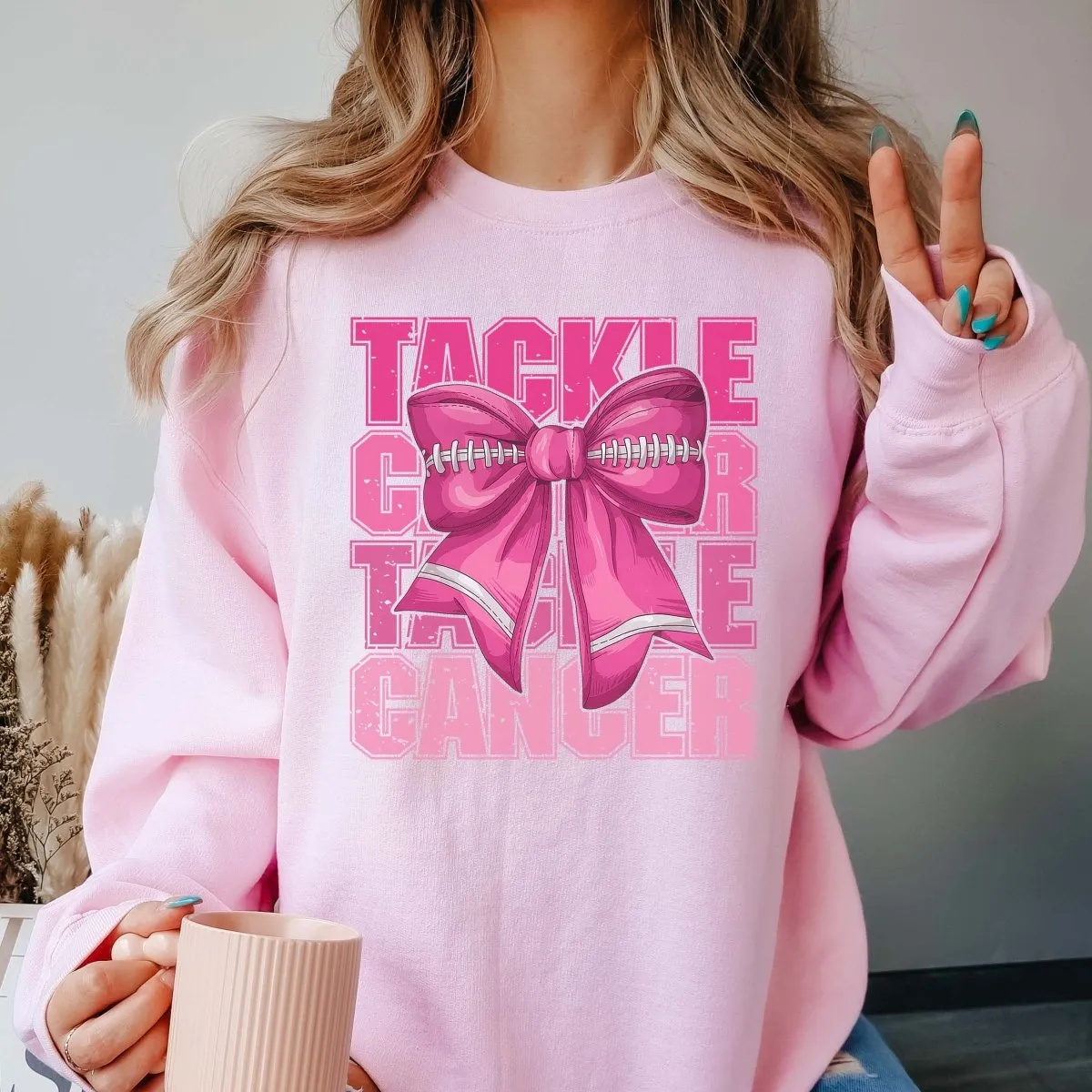 Tackle Cancer Football Bow Wholesale Graphic Sweatshirt - Fast shipping